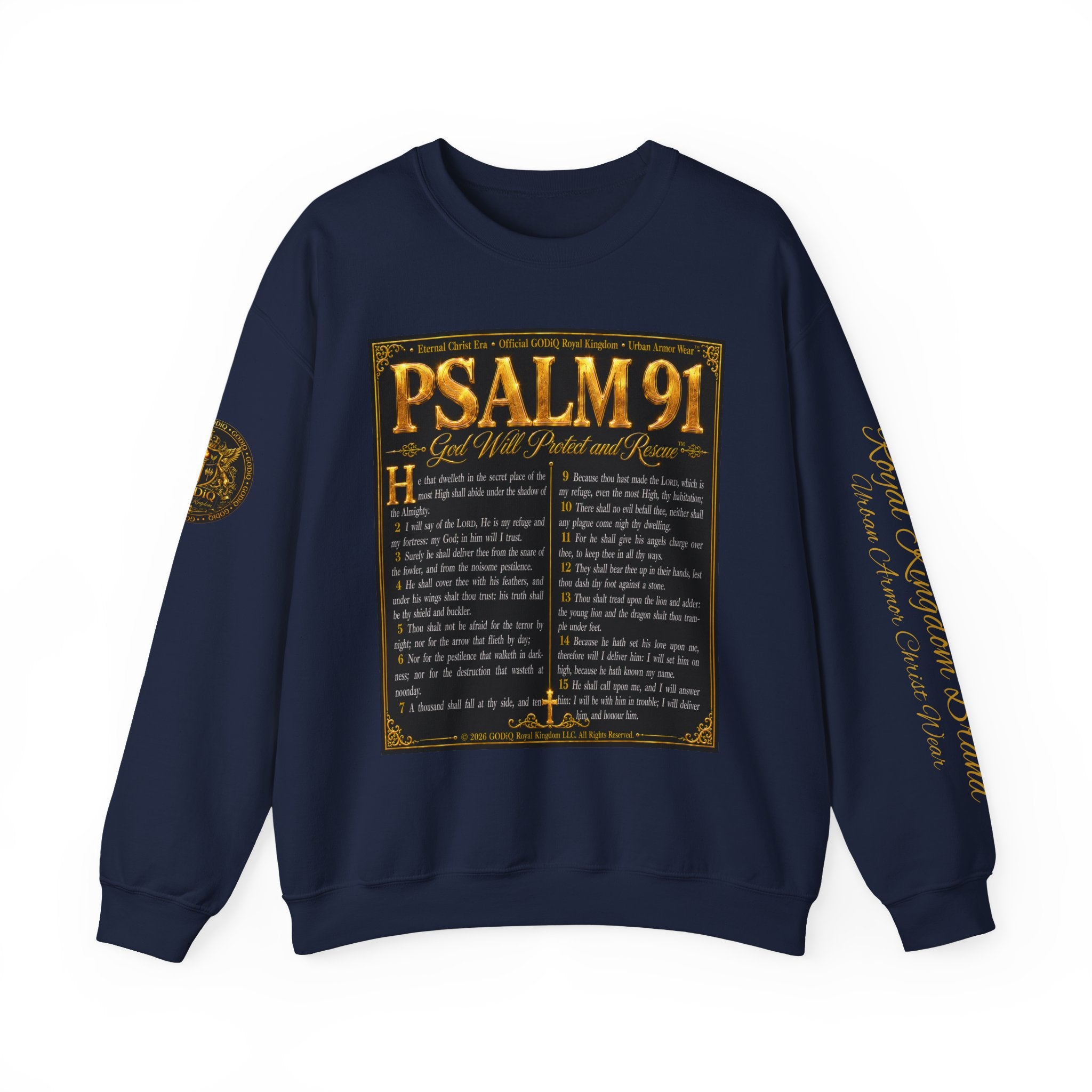 Psalm 91™ Crewneck Sweatshirt – "God's Promise of Divine Protection" Luxury Christian Pullover | Premium Faith Apparel | GODiQ Royal Kingdom™ Urban Armor Wear