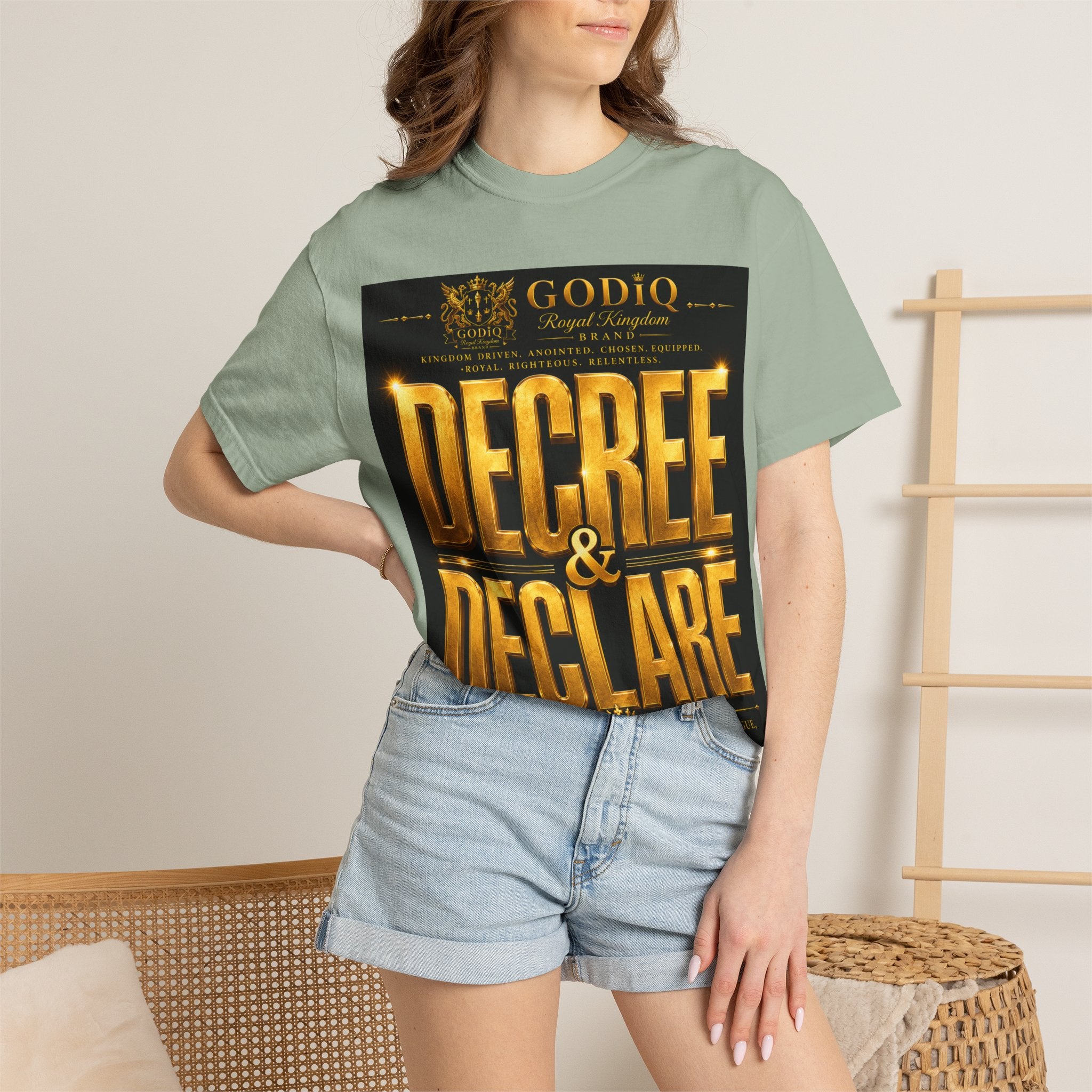 GODiQ Royal Kingdom™ Decree & Declare Christian T-Shirt – Premium Inspirational Faith Tee | "I Am Delivered, Healed, Renewed" Scripture Apparel | Comfort Colors 1717