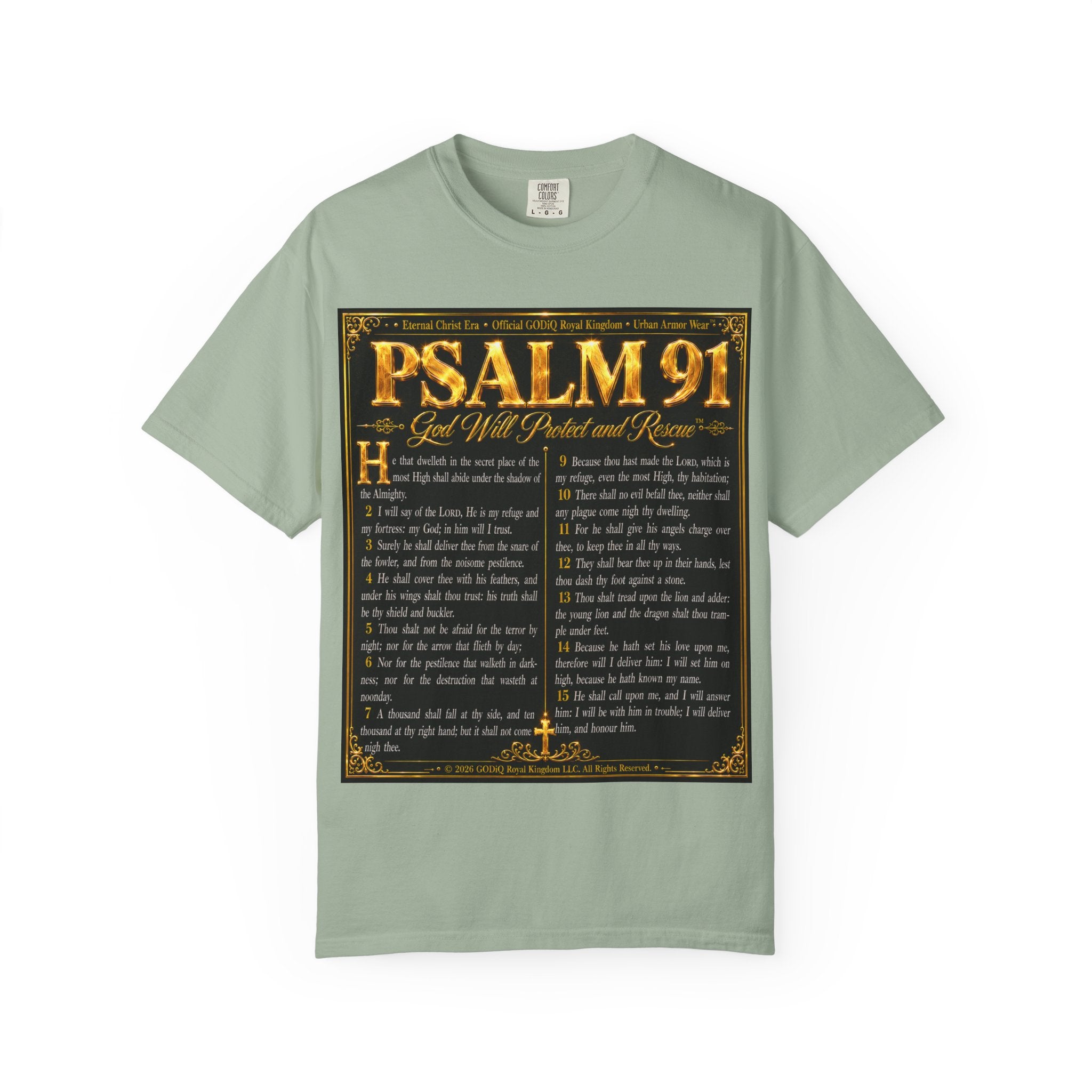 Psalm 91™ Christian Graphic T-Shirt – "God's Promise of Divine Protection" Luxury Garment-Dyed Scripture Tee | Premium Comfort Colors® 1717 | GODiQ Royal Kingdom™ Urban Armor Wear