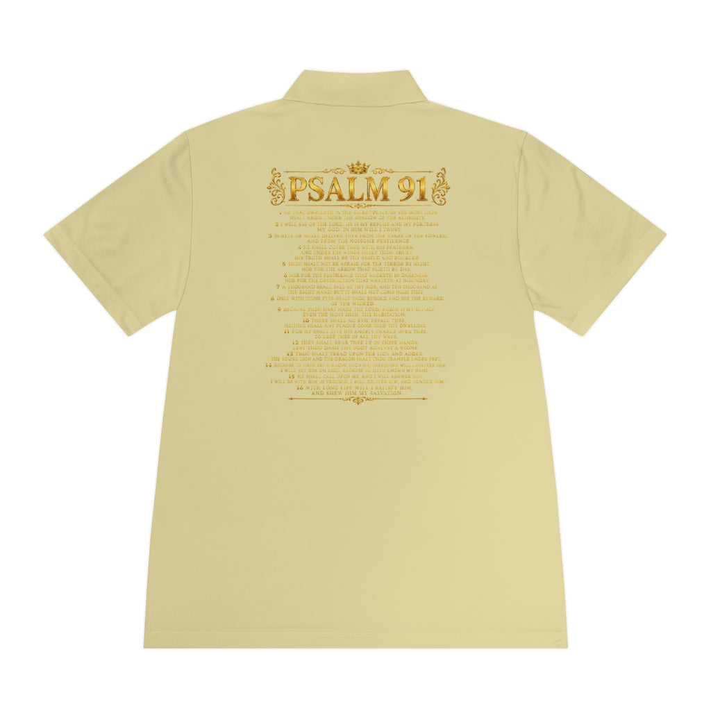GODiQ Royal Kingdom™ Psalm 91 Men's Performance Polo – Premium Christian Golf Shirt | Luxury Gold Scripture Polo | Moisture-Wicking Faith Apparel