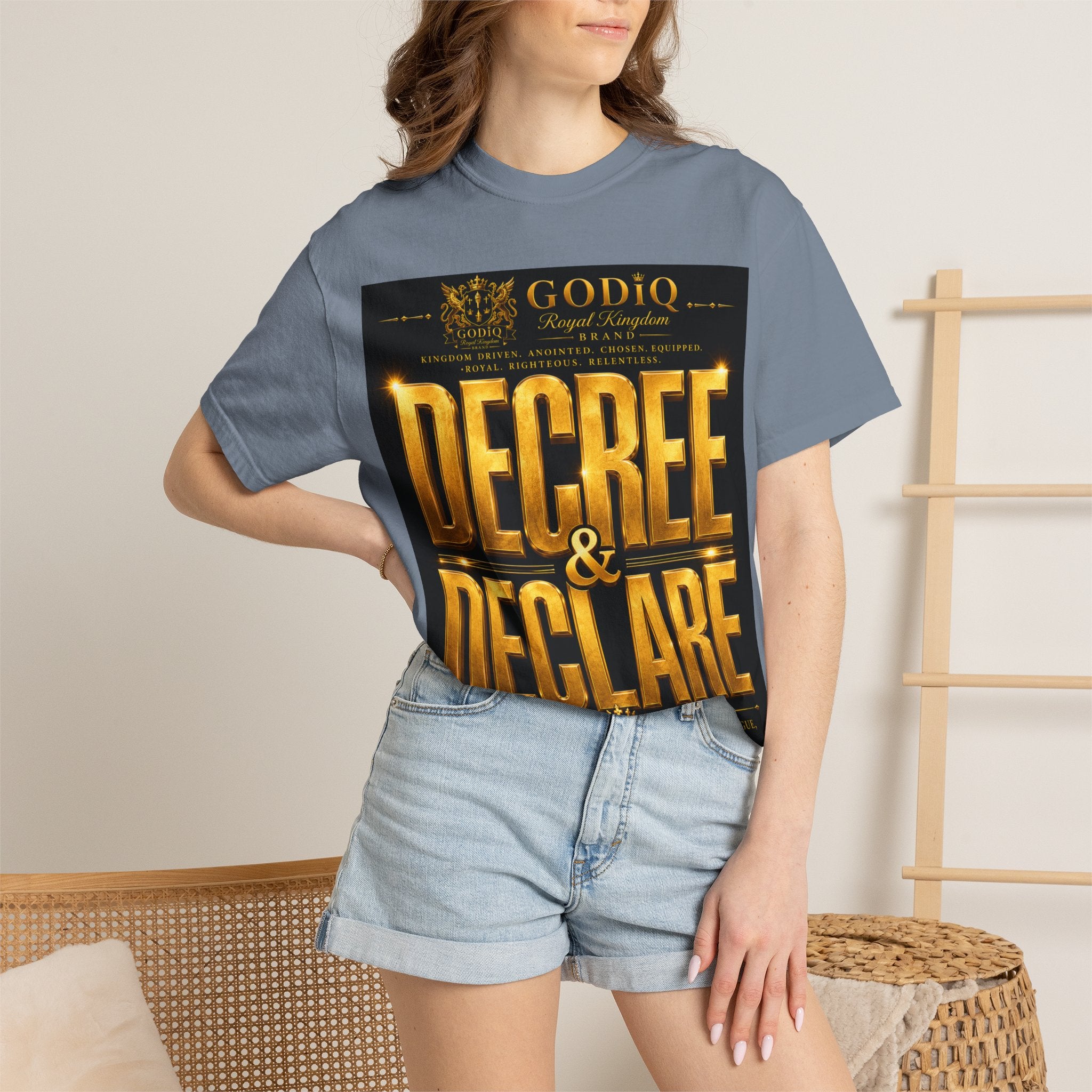 GODiQ Royal Kingdom™ Decree & Declare Christian T-Shirt – Premium Inspirational Faith Tee | "I Am Delivered, Healed, Renewed" Scripture Apparel | Comfort Colors 1717
