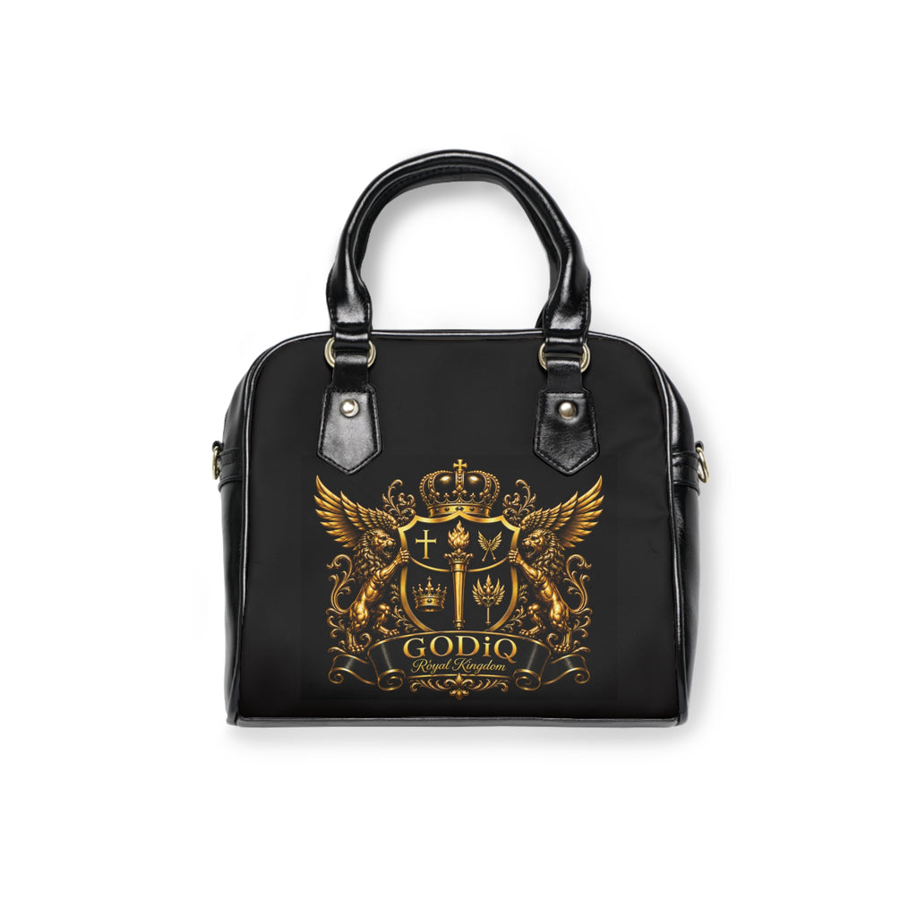 GODiQ Royal Kingdom™ Gold Crest Women's Ministry Shoulder Handbag – Luxury Christian Designer Purse | 24K Gold Heraldic Crest Bible Bag | Elegant Church & Kingdom Handbag