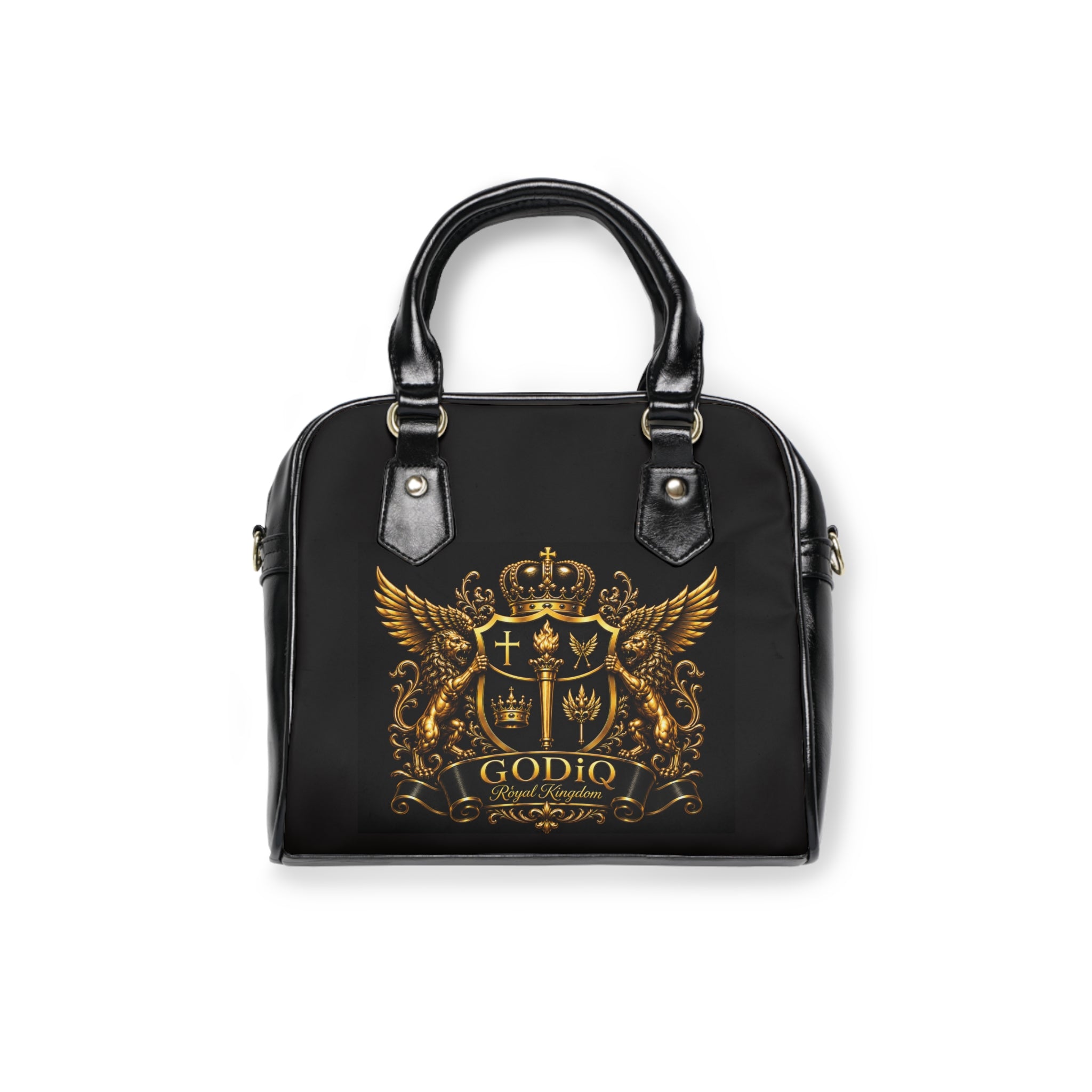 GODiQ Royal Kingdom™ Gold Crest Women's Ministry Shoulder Handbag – Luxury Christian Designer Purse | 24K Gold Heraldic Crest Bible Bag | Elegant Church & Kingdom Handbag