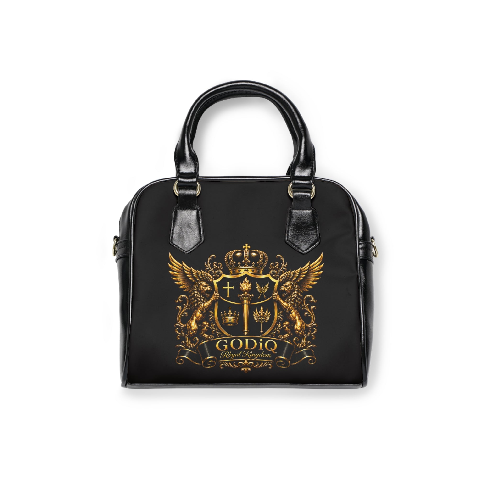 GODiQ Royal Kingdom™ Gold Crest Women's Ministry Shoulder Handbag – Luxury Christian Designer Purse | 24K Gold Heraldic Crest Bible Bag | Elegant Church & Kingdom Handbag