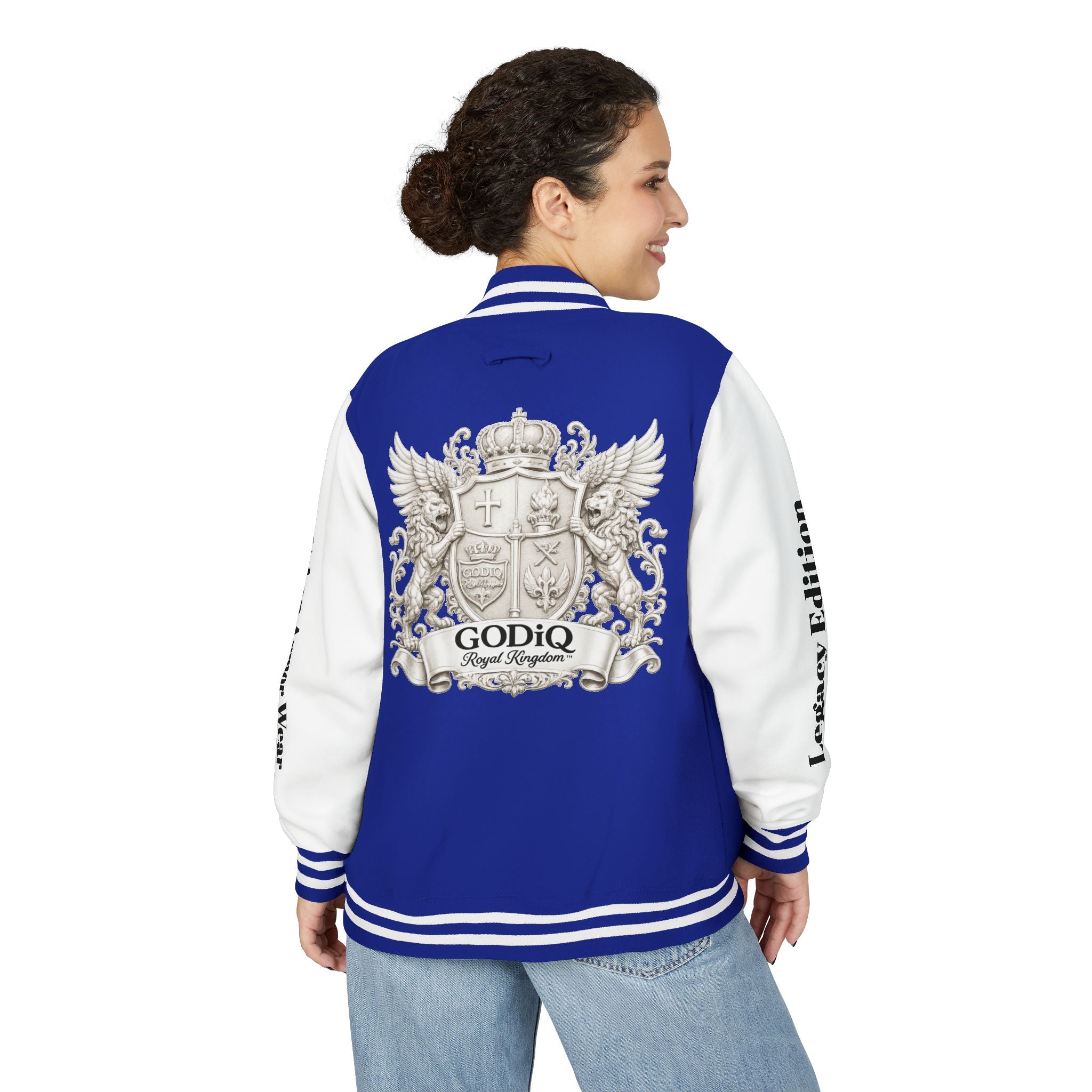 GODiQ Royal Kingdom™ Crest Letterman Jacket – Luxury Christian Varsity Jacket | Premium Heritage Streetwear | Urban Armor Wear™ Collegiate Bomber Coat
