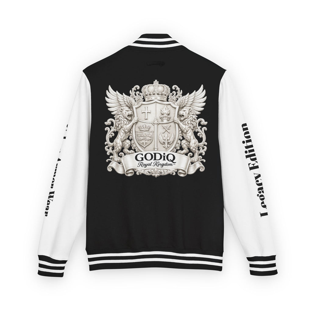 GODiQ Royal Kingdom™ Crest Letterman Jacket – Luxury Christian Varsity Jacket | Premium Heritage Streetwear | Urban Armor Wear™ Collegiate Bomber Coat
