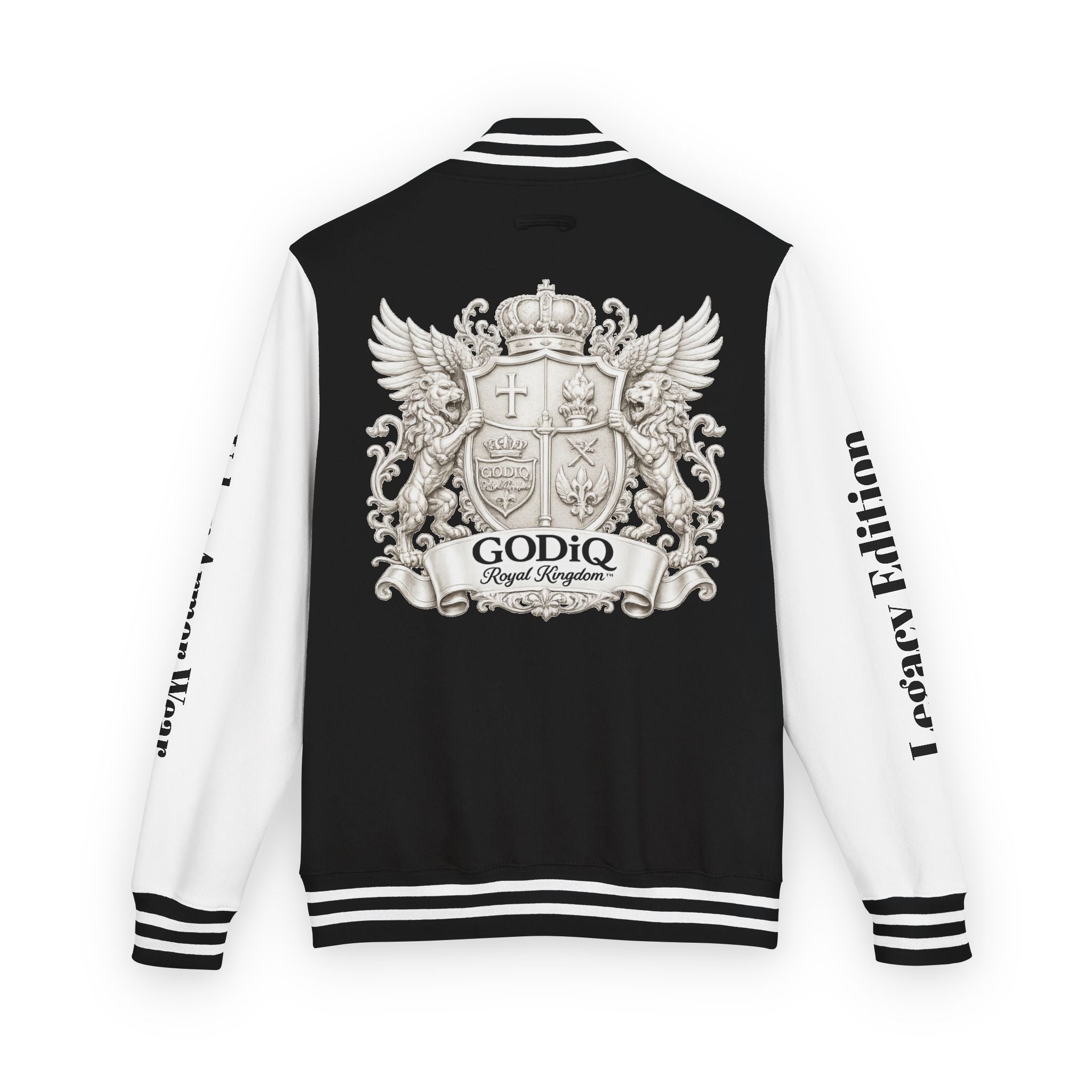 GODiQ Royal Kingdom™ Crest Letterman Jacket – Luxury Christian Varsity Jacket | Premium Heritage Streetwear | Urban Armor Wear™ Collegiate Bomber Coat