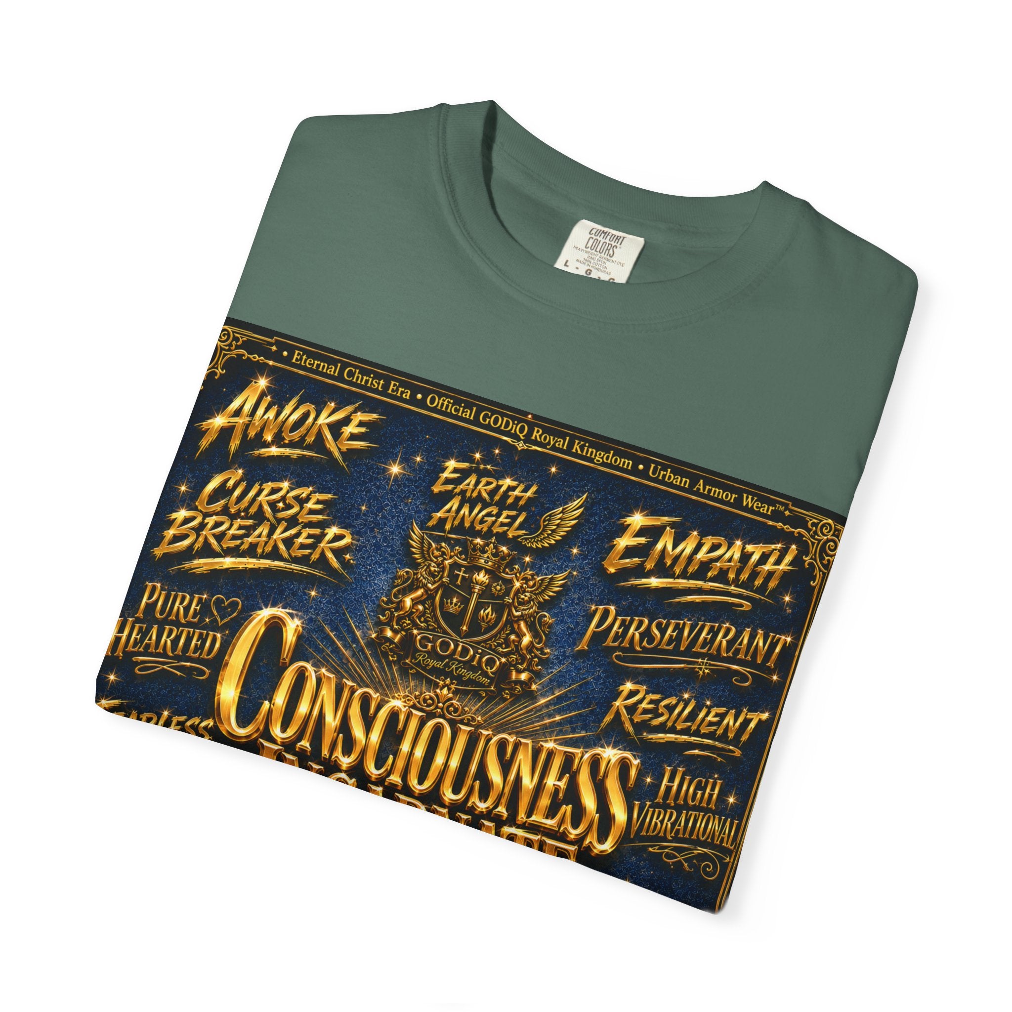GODiQ Consciousness Incarnate™ Christian Graphic T-Shirt – Luxury Garment-Dyed Faith Apparel | "Awake For All Eternity!" Premium Heavyweight Tee | GODiQ Royal Kingdom™ Urban Armor Wear