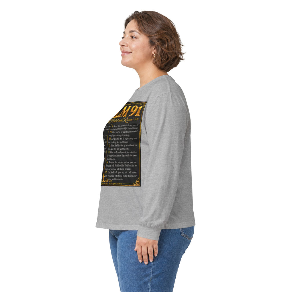 Psalm 91™ Long Sleeve Christian T-Shirt | God's Promise of Divine Protection | Premium Biblical Prayer Shirt | Luxury Faith-Based Scripture Apparel | GODiQ Royal Kingdom™ Urban Armor Wear