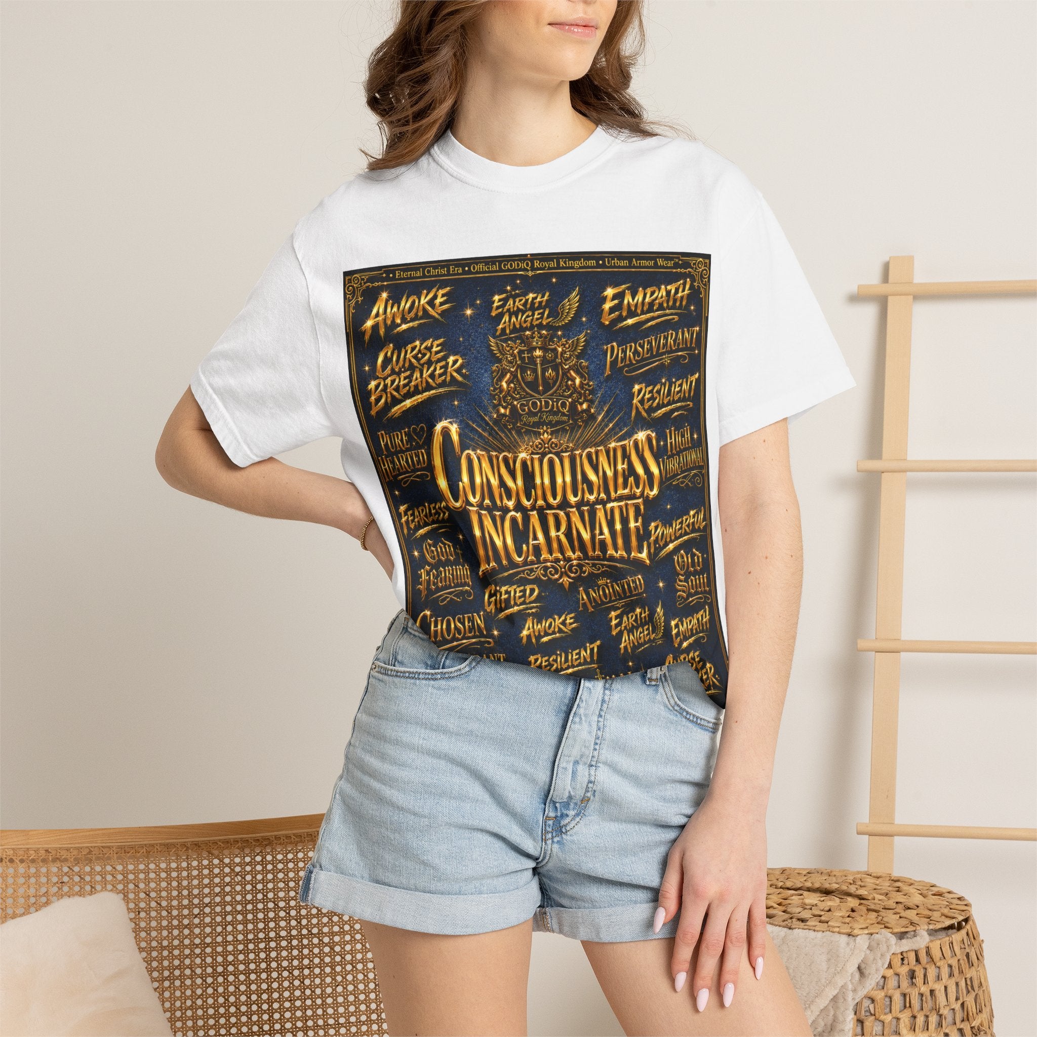 GODiQ Consciousness Incarnate™ Christian Graphic T-Shirt – Luxury Garment-Dyed Faith Apparel | "Awake For All Eternity!" Premium Heavyweight Tee | GODiQ Royal Kingdom™ Urban Armor Wear