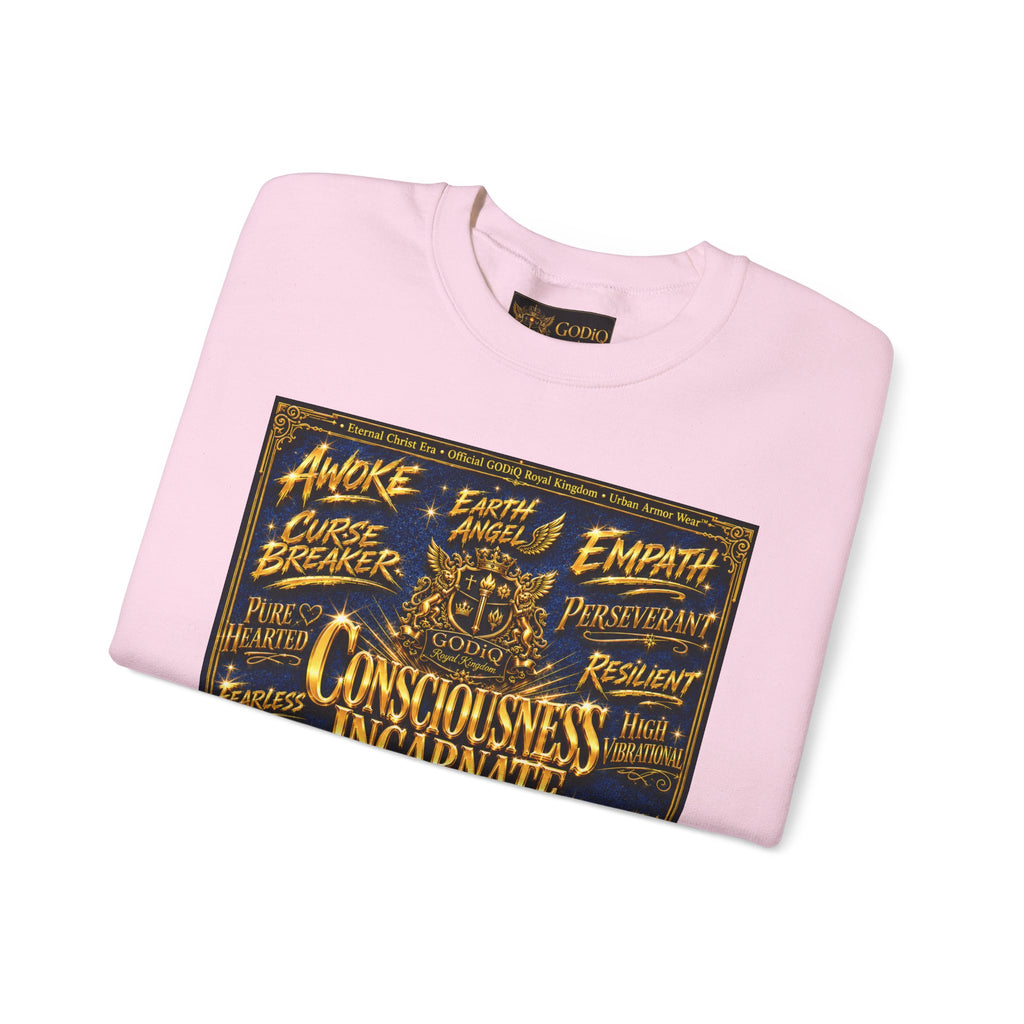 Consciousness Incarnate™ Crewneck Sweatshirt – Luxury Christian Graphic Sweatshirt | "Awake For All Eternity" Premium Kingdom Apparel | GODiQ Royal Kingdom™ Urban Armor Wear