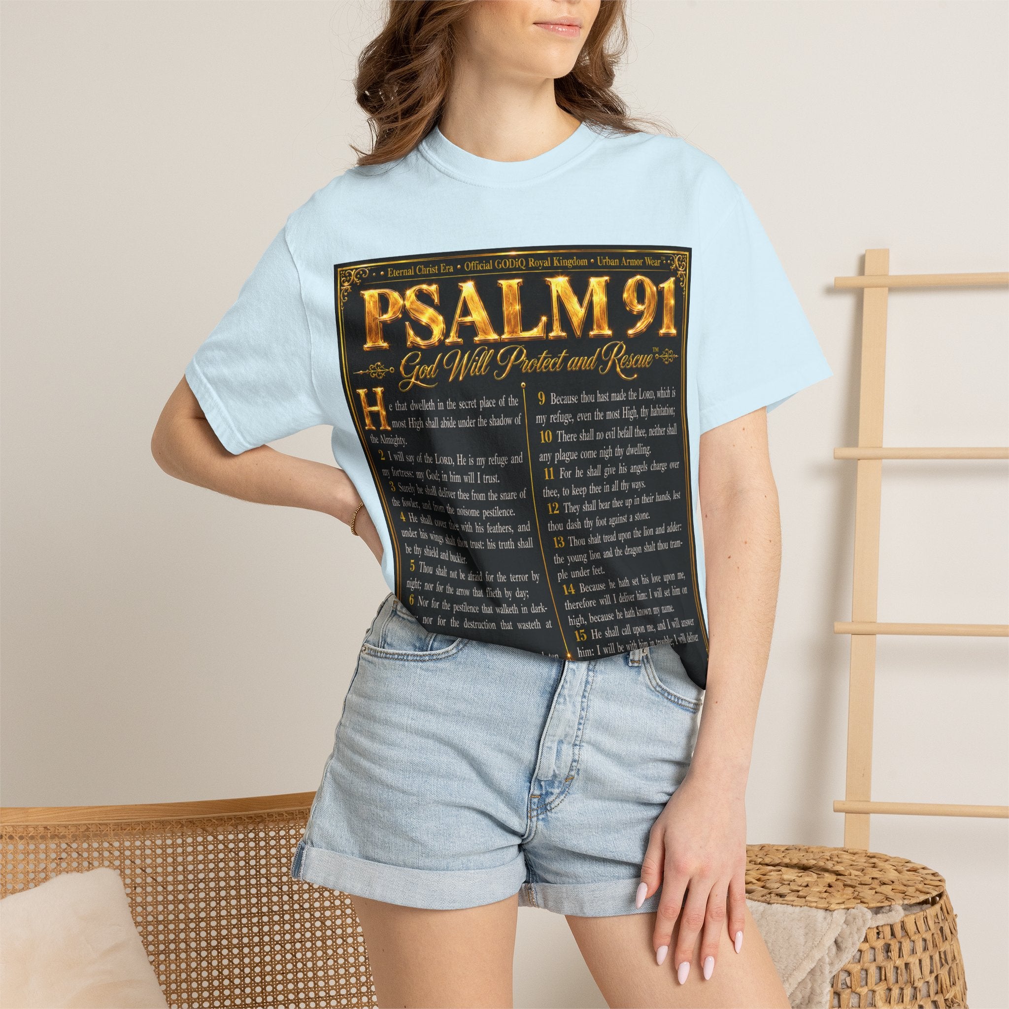 Psalm 91™ Christian Graphic T-Shirt – "God's Promise of Divine Protection" Luxury Garment-Dyed Scripture Tee | Premium Comfort Colors® 1717 | GODiQ Royal Kingdom™ Urban Armor Wear