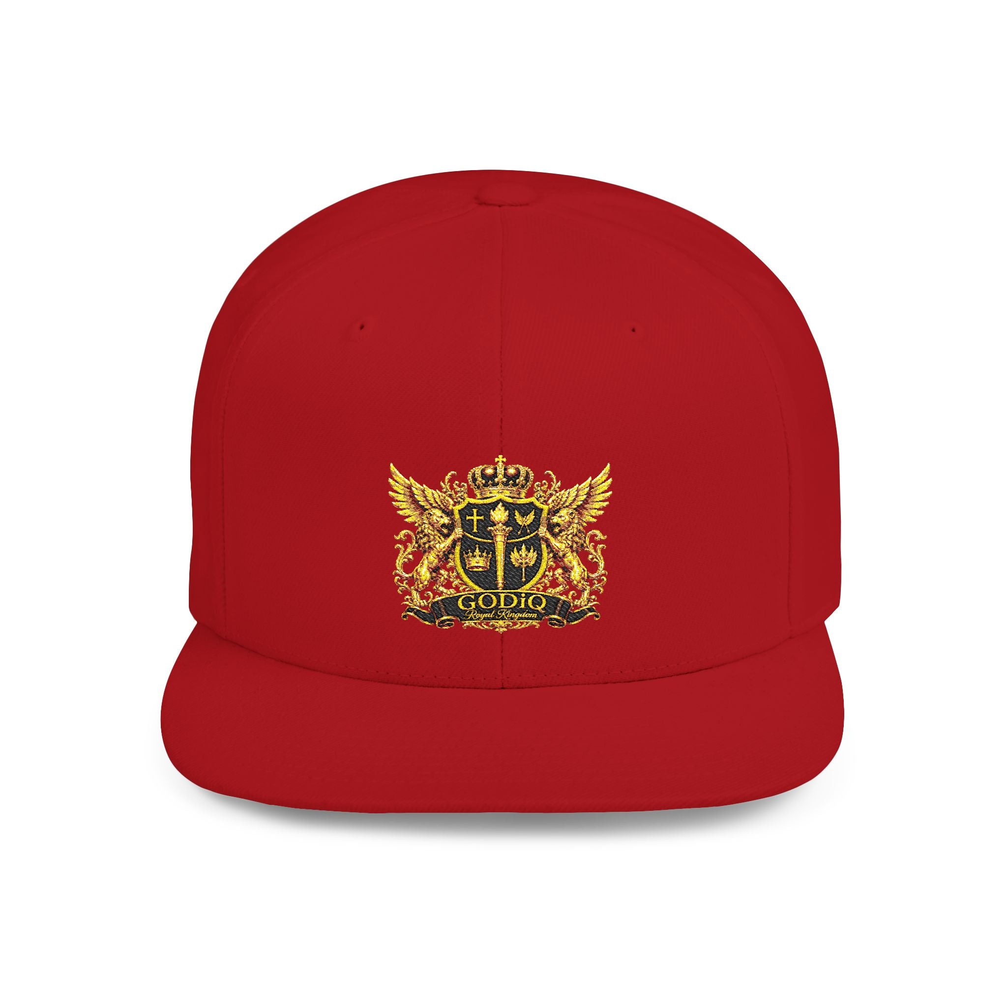 GODiQ Royal Kingdom™ Gold Crest Flat Bill Snapback Hat – Premium Embroidered Christian Heraldic Cap | Luxury Faith-Inspired Streetwear | Urban Armor™ Collection