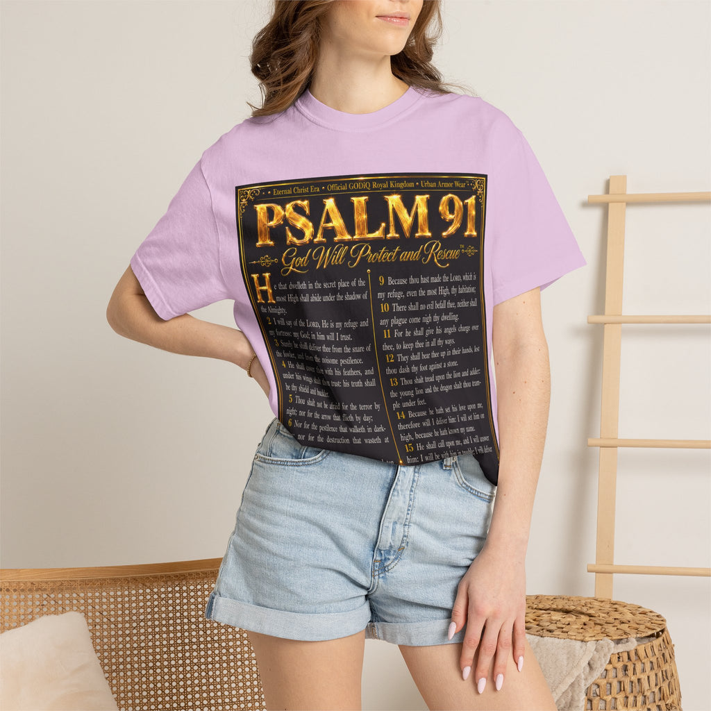 Psalm 91™ Christian Graphic T-Shirt – "God's Promise of Divine Protection" Luxury Garment-Dyed Scripture Tee | Premium Comfort Colors® 1717 | GODiQ Royal Kingdom™ Urban Armor Wear