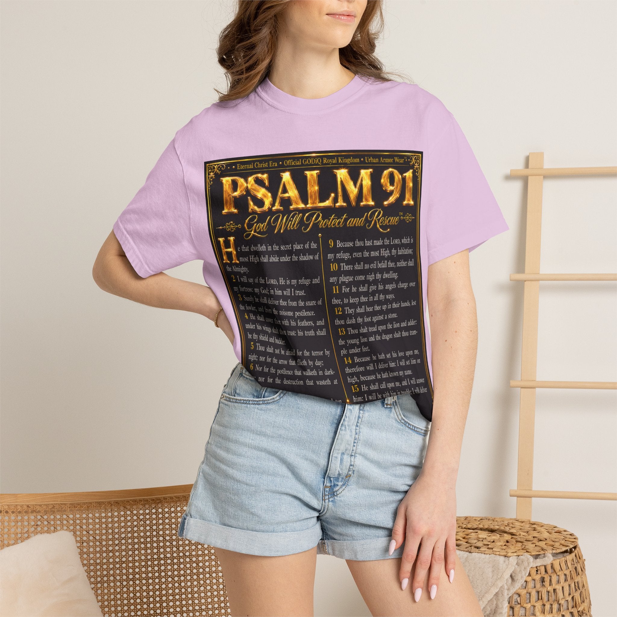 Psalm 91™ Christian Graphic T-Shirt – "God's Promise of Divine Protection" Luxury Garment-Dyed Scripture Tee | Premium Comfort Colors® 1717 | GODiQ Royal Kingdom™ Urban Armor Wear