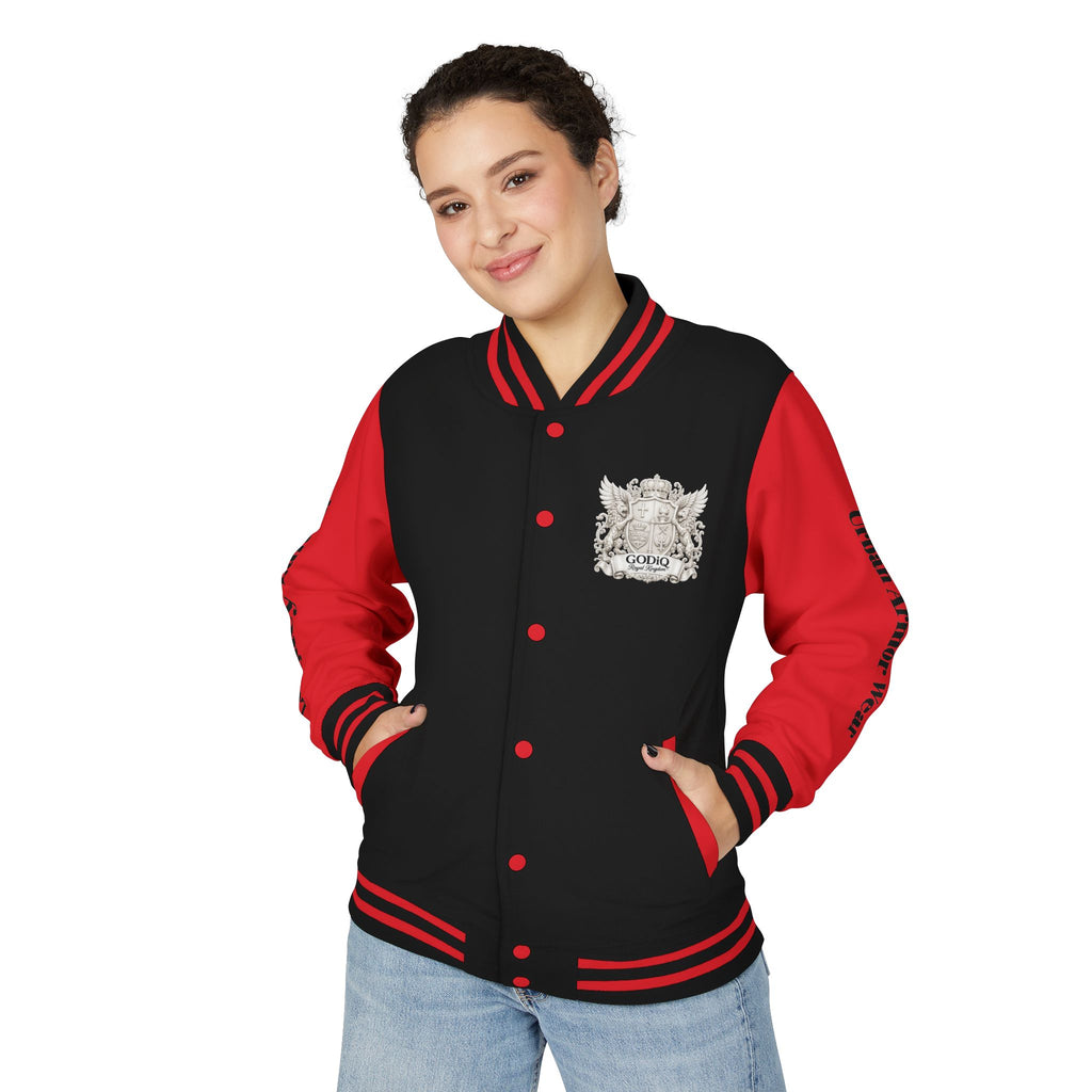 GODiQ Royal Kingdom™ Crest Letterman Jacket – Luxury Christian Varsity Jacket | Premium Heritage Streetwear | Urban Armor Wear™ Collegiate Bomber Coat