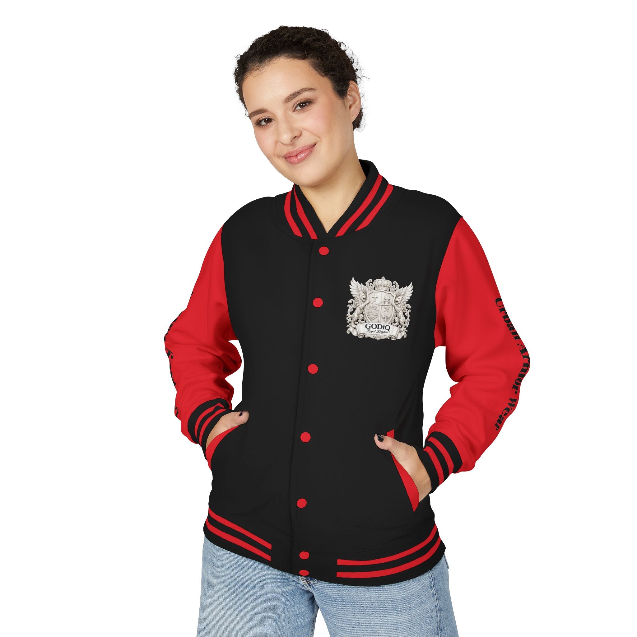 GODiQ Royal Kingdom™ Crest Letterman Jacket – Luxury Christian Varsity Jacket | Premium Heritage Streetwear | Urban Armor Wear™ Collegiate Bomber Coat