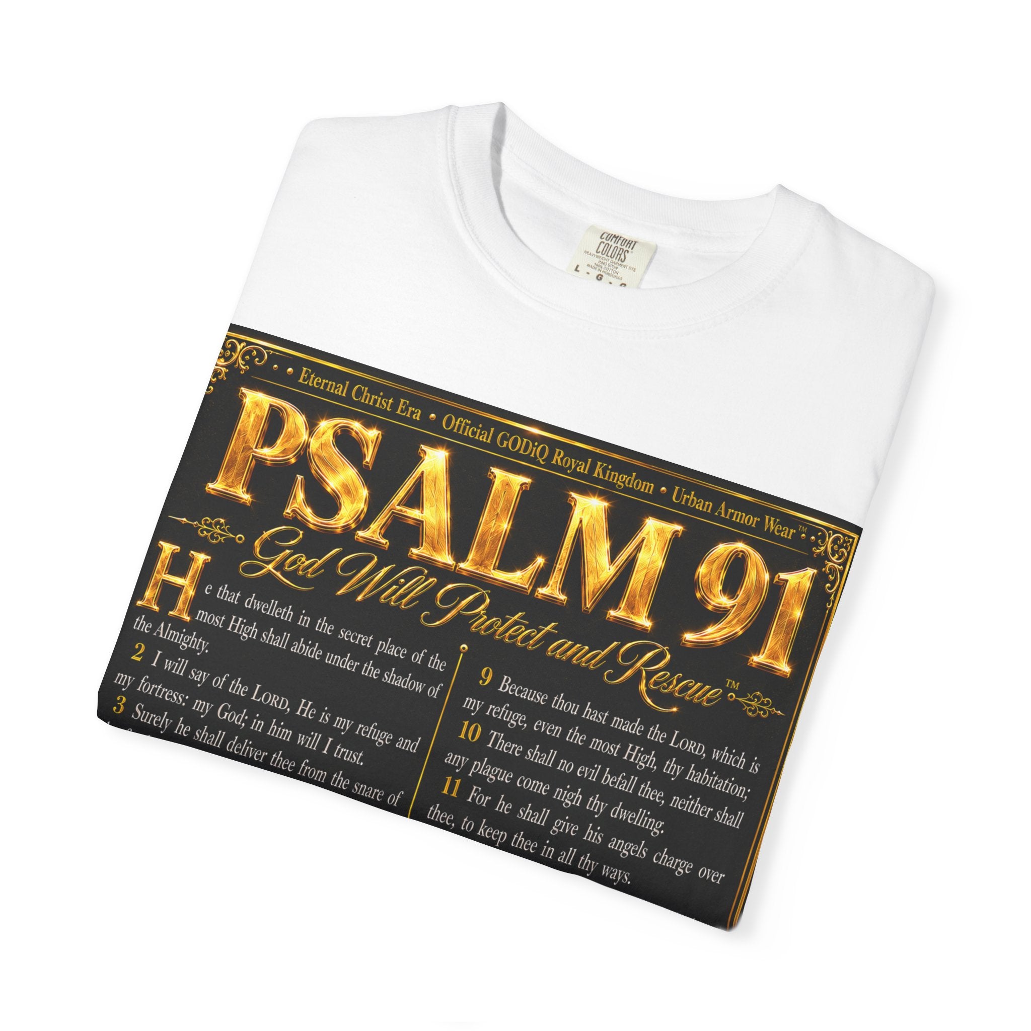 Psalm 91™ Christian Graphic T-Shirt – "God's Promise of Divine Protection" Luxury Garment-Dyed Scripture Tee | Premium Comfort Colors® 1717 | GODiQ Royal Kingdom™ Urban Armor Wear