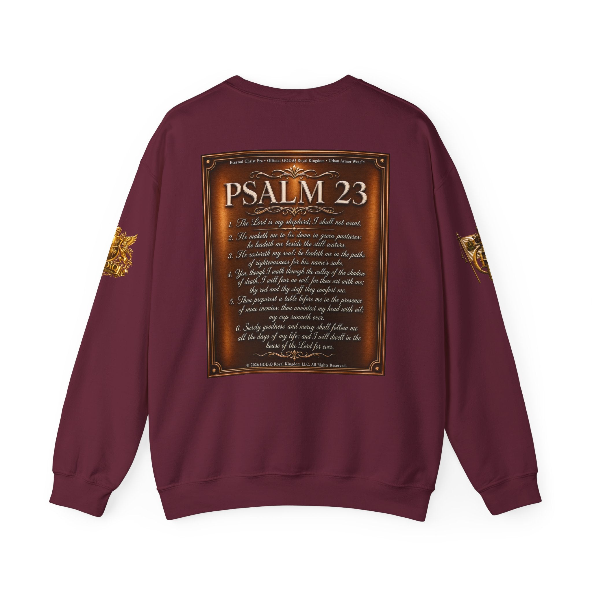 GZUS™ Psalm 23 Crewneck Sweatshirt – Luxury Christian Faith Sweatshirt | Jesus Graphic Pullover | Psalm 23 Scripture Sweatshirt | GODiQ Royal Kingdom™ Urban Armor Wear