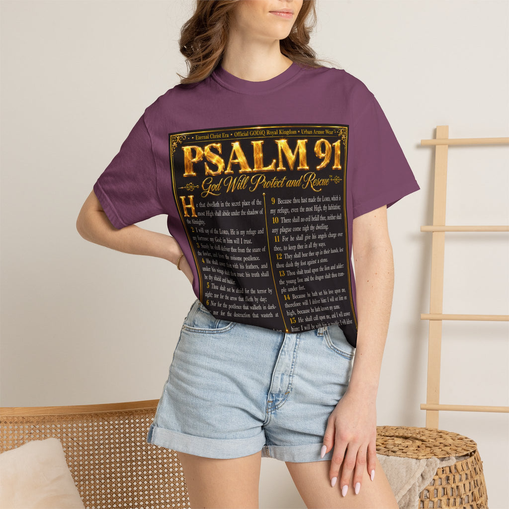 Psalm 91™ Christian Graphic T-Shirt – "God's Promise of Divine Protection" Luxury Garment-Dyed Scripture Tee | Premium Comfort Colors® 1717 | GODiQ Royal Kingdom™ Urban Armor Wear