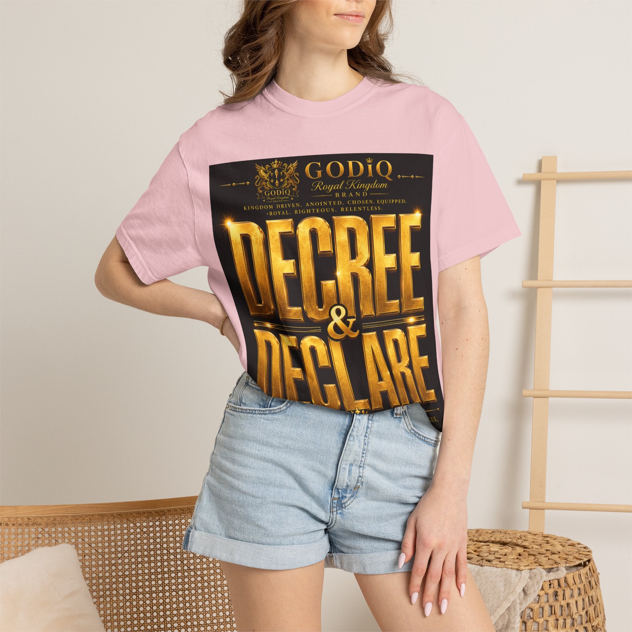GODiQ Royal Kingdom™ Decree & Declare Christian T-Shirt – Premium Inspirational Faith Tee | "I Am Delivered, Healed, Renewed" Scripture Apparel | Comfort Colors 1717