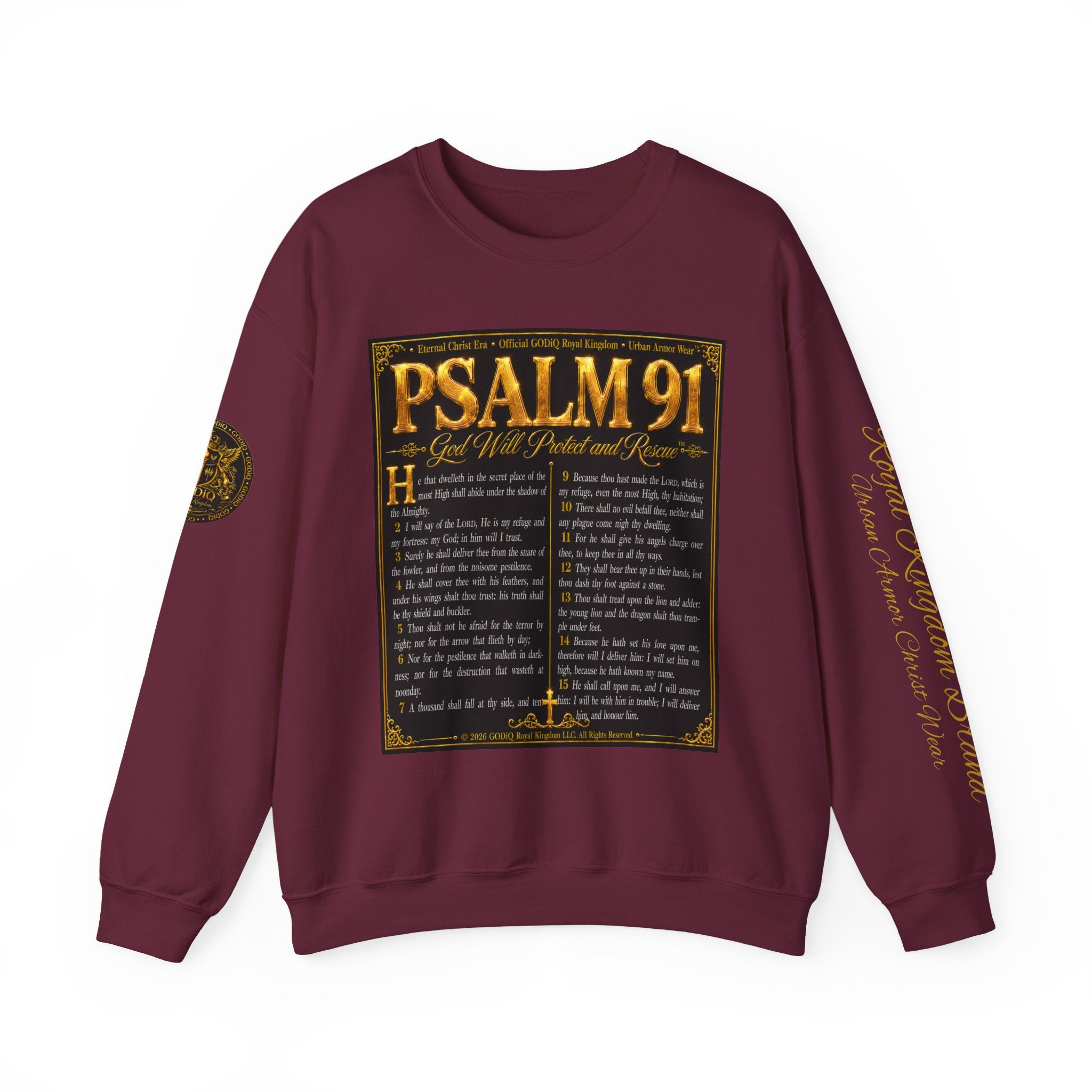Psalm 91™ Crewneck Sweatshirt – "God's Promise of Divine Protection" Luxury Christian Pullover | Premium Faith Apparel | GODiQ Royal Kingdom™ Urban Armor Wear