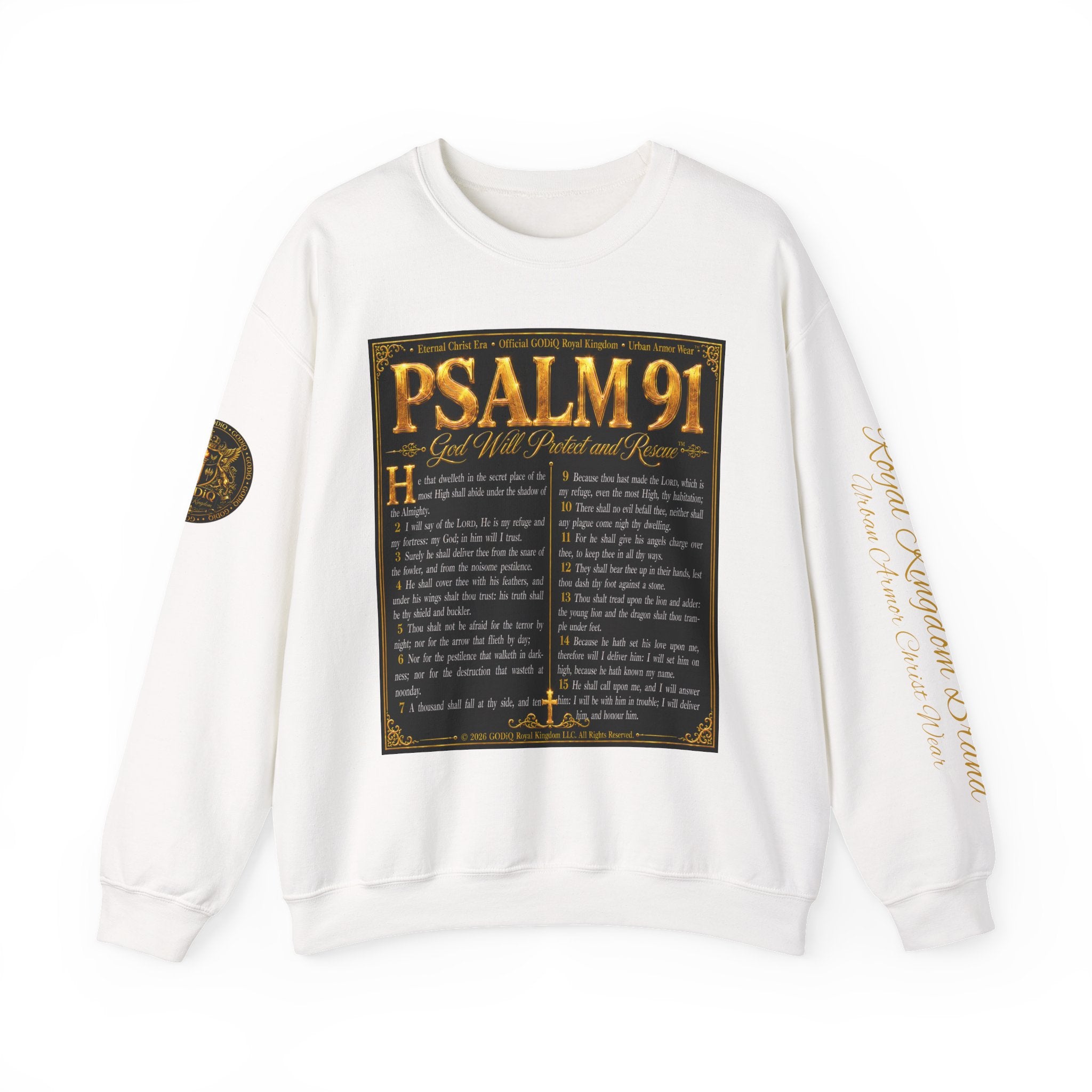 Psalm 91™ Crewneck Sweatshirt – "God's Promise of Divine Protection" Luxury Christian Pullover | Premium Faith Apparel | GODiQ Royal Kingdom™ Urban Armor Wear