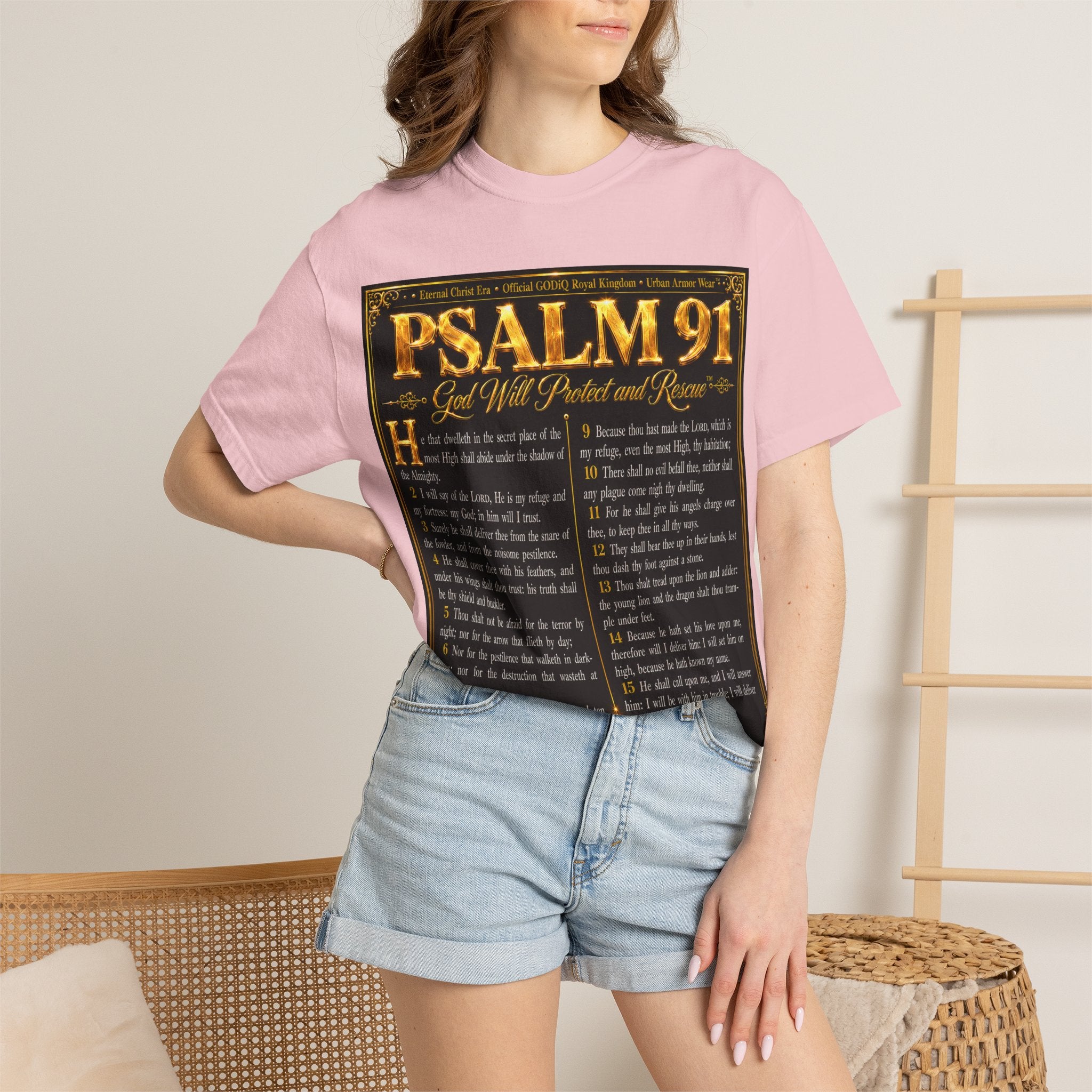 Psalm 91™ Christian Graphic T-Shirt – "God's Promise of Divine Protection" Luxury Garment-Dyed Scripture Tee | Premium Comfort Colors® 1717 | GODiQ Royal Kingdom™ Urban Armor Wear
