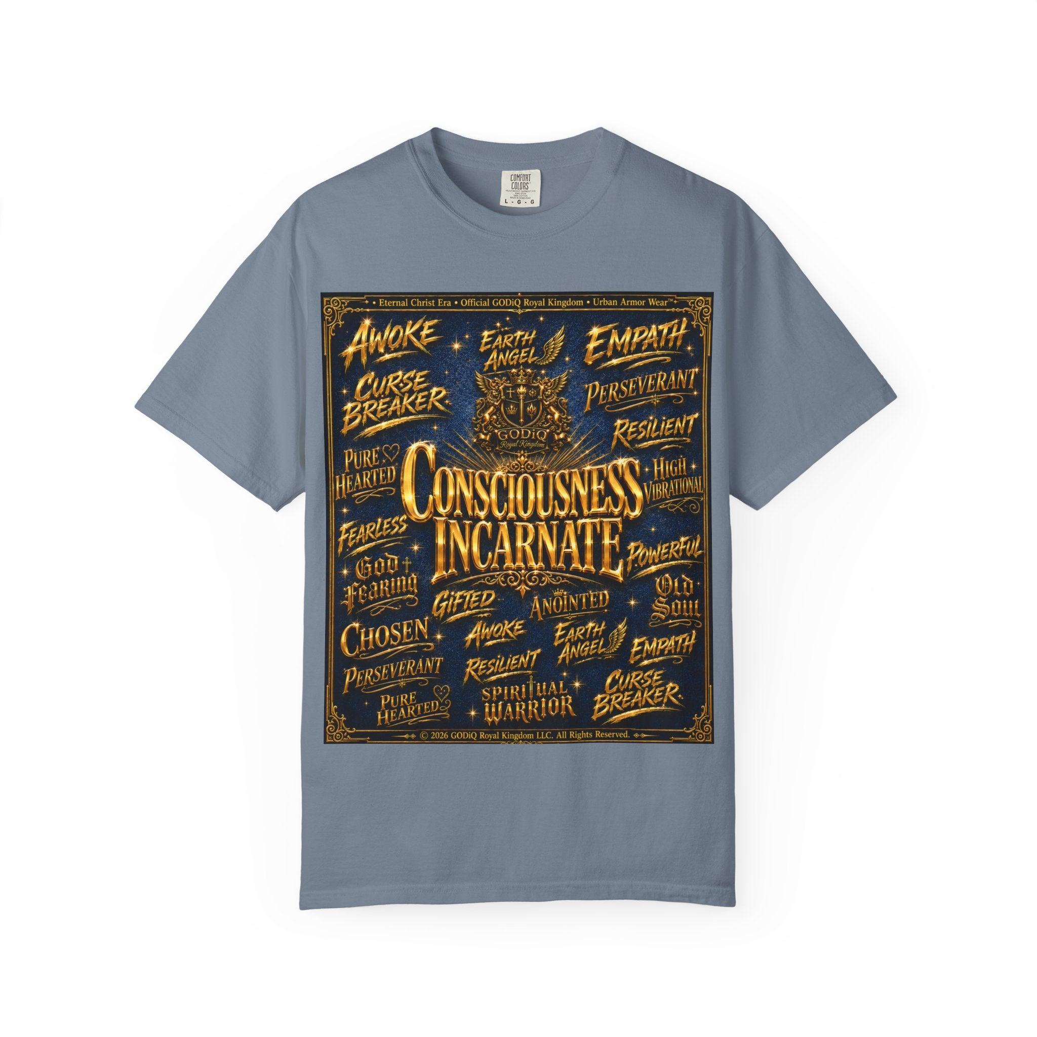 GODiQ Consciousness Incarnate™ Christian Graphic T-Shirt – Luxury Garment-Dyed Faith Apparel | "Awake For All Eternity!" Premium Heavyweight Tee | GODiQ Royal Kingdom™ Urban Armor Wear