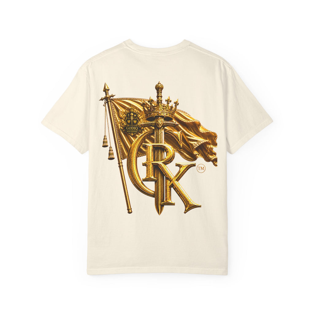 GODiQ Royal Kingdom™ Royal Crest T-Shirt – Luxury Christian Coat of Arms Graphic Tee | Premium Garment-Dyed Faith Apparel | Regal Kingdom Streetwear