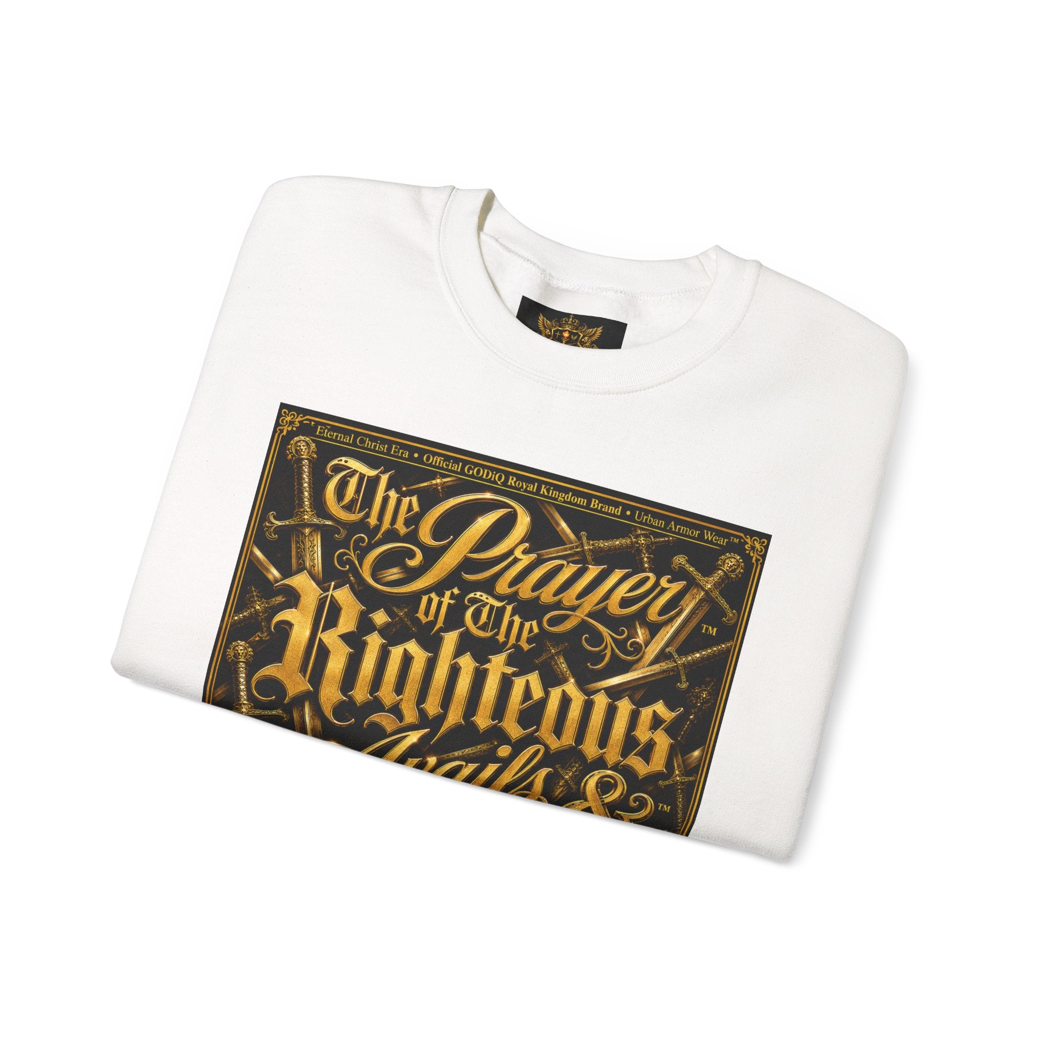 Prayer of the Righteous™ Crewneck Sweatshirt — James 5 Faith Graphic | Luxury Christian Streetwear | GODiQ Royal Kingdom™ Urban Armor Wear™