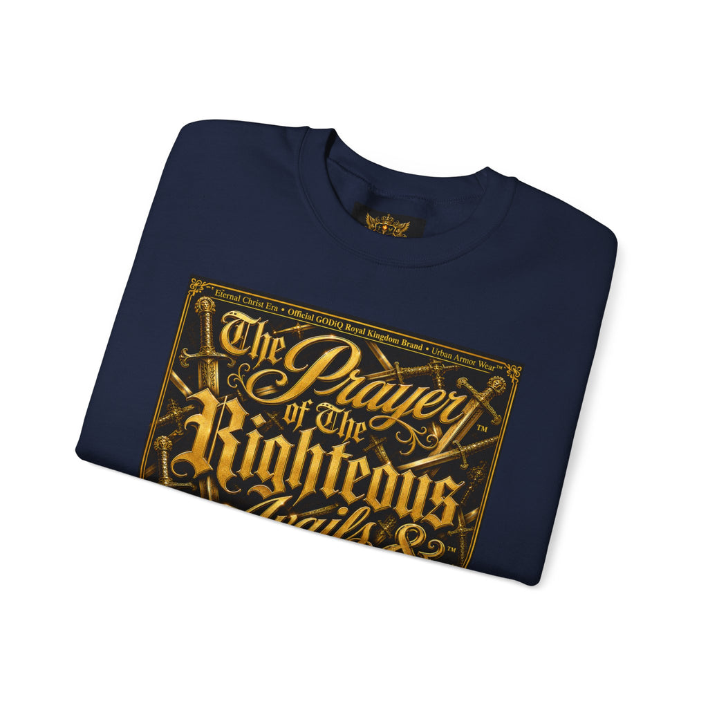 Prayer of the Righteous™ Crewneck Sweatshirt — James 5 Faith Graphic | Luxury Christian Streetwear | GODiQ Royal Kingdom™ Urban Armor Wear™