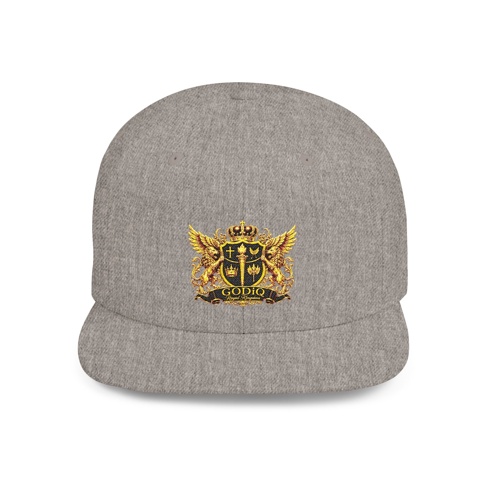 GODiQ Royal Kingdom™ Gold Crest Flat Bill Snapback Hat – Premium Embroidered Christian Heraldic Cap | Luxury Faith-Inspired Streetwear | Urban Armor™ Collection