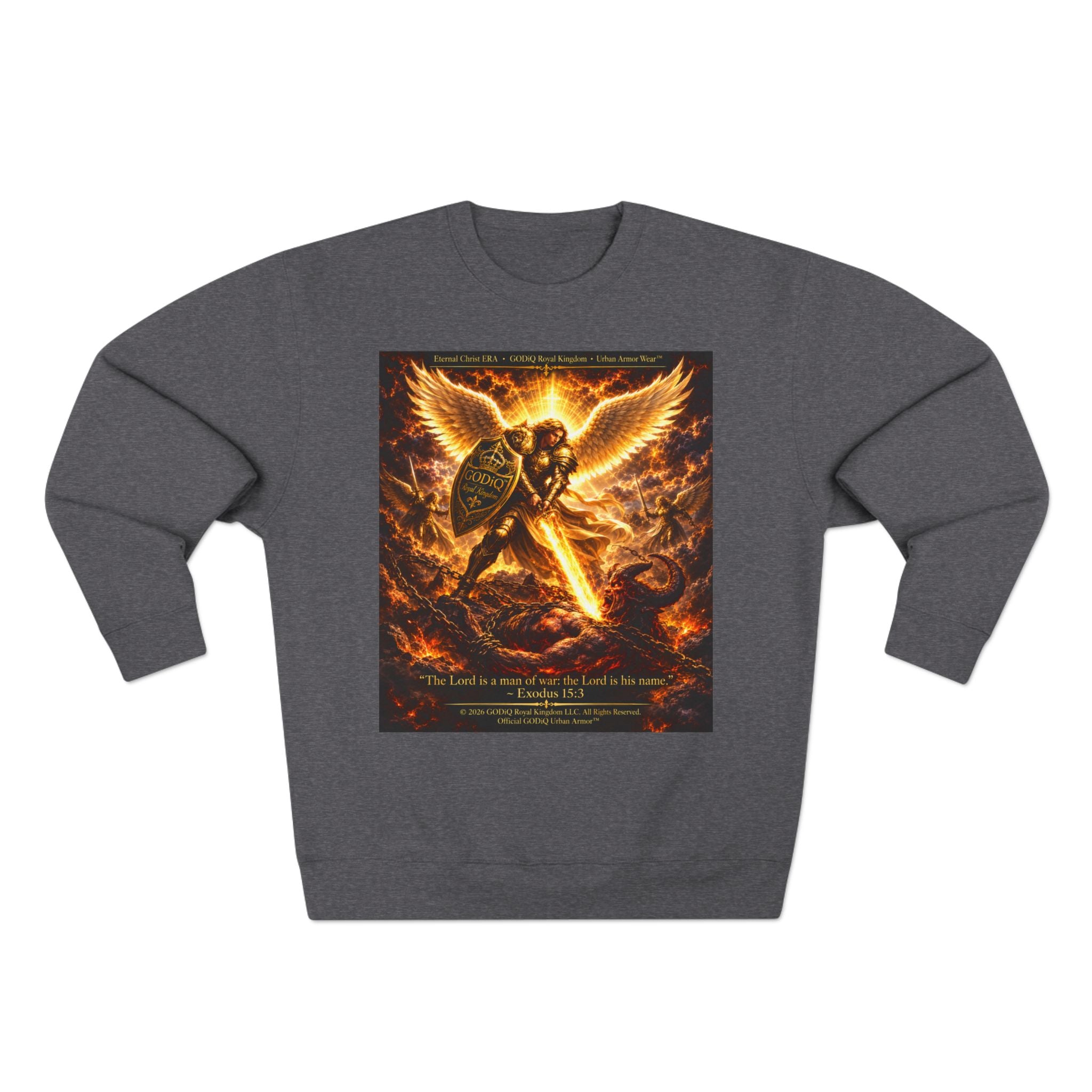 GODiQ™ Royal Kingdom Urban Armor™ "The Sword of the Spirit" Christian Crewneck Sweatshirt | Luxury Spiritual Warfare Graphic Sweatshirt | Premium Faith-Based Apparel