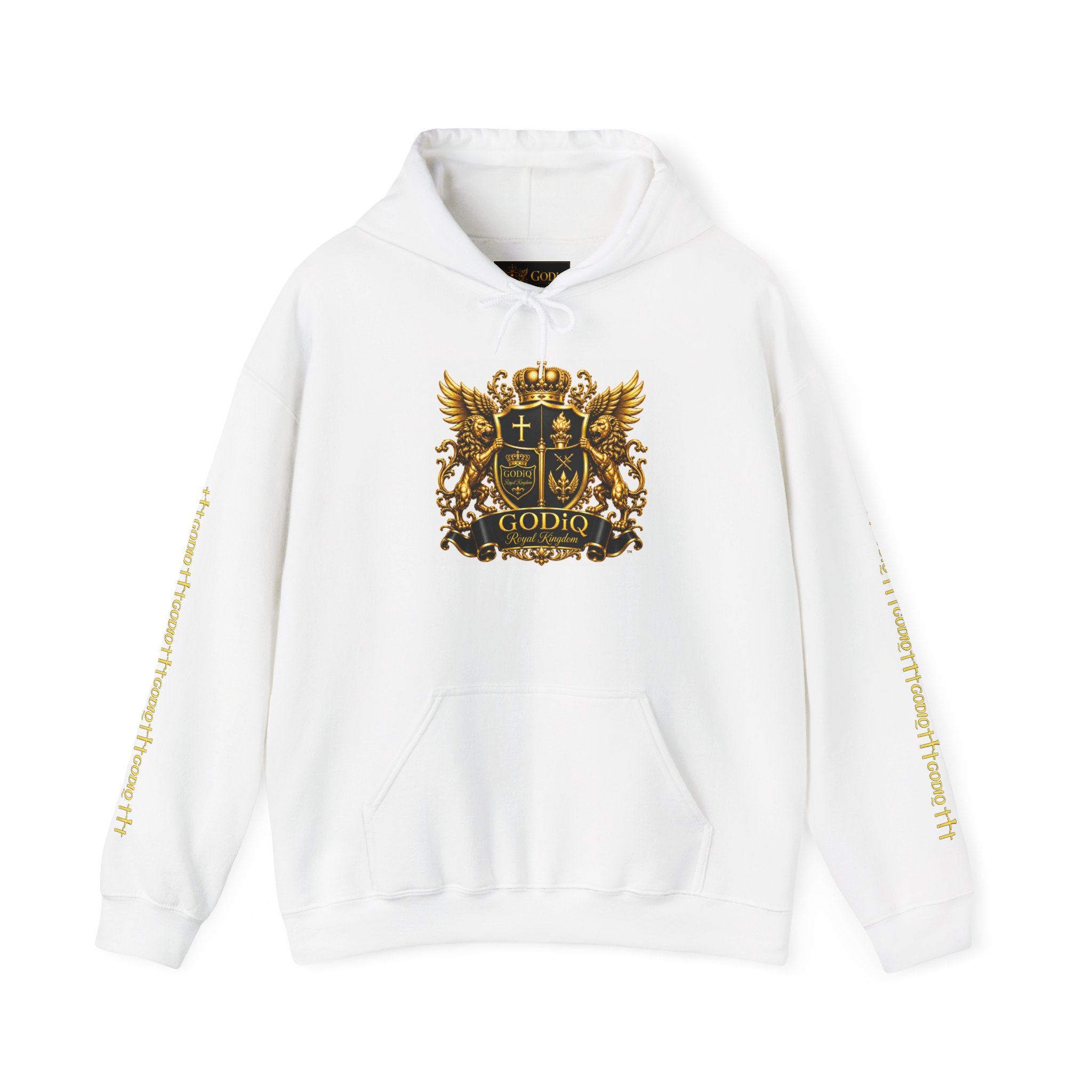 GODiQ Royal Kingdom™ Premium White Heavy Blend Hoodie – Luxury Christian Streetwear | Urban Armor Wear™ Faith Hoodie | Soft Fleece Pullover | Unisex Kingdom Apparel