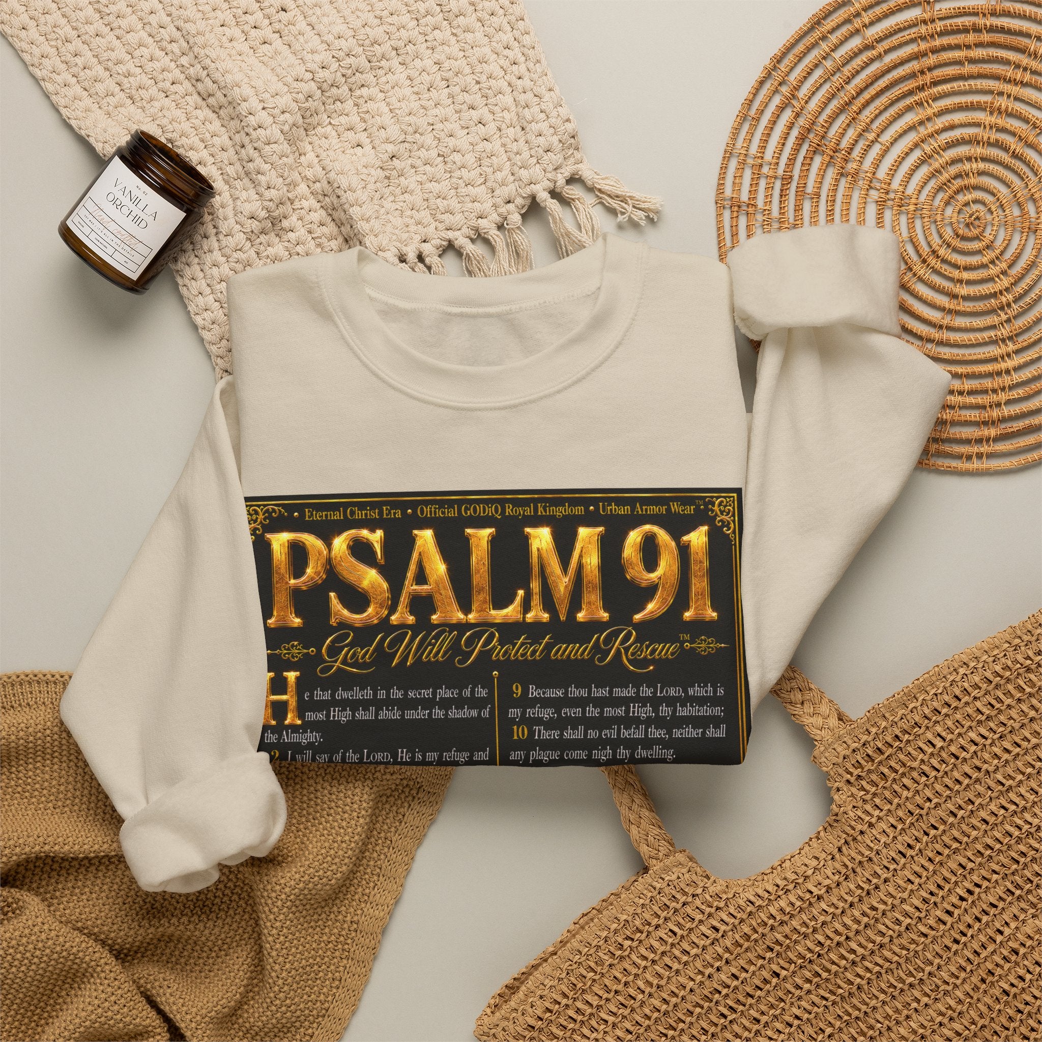 Psalm 91™ Crewneck Sweatshirt – "God's Promise of Divine Protection" Luxury Christian Pullover | Premium Faith Apparel | GODiQ Royal Kingdom™ Urban Armor Wear