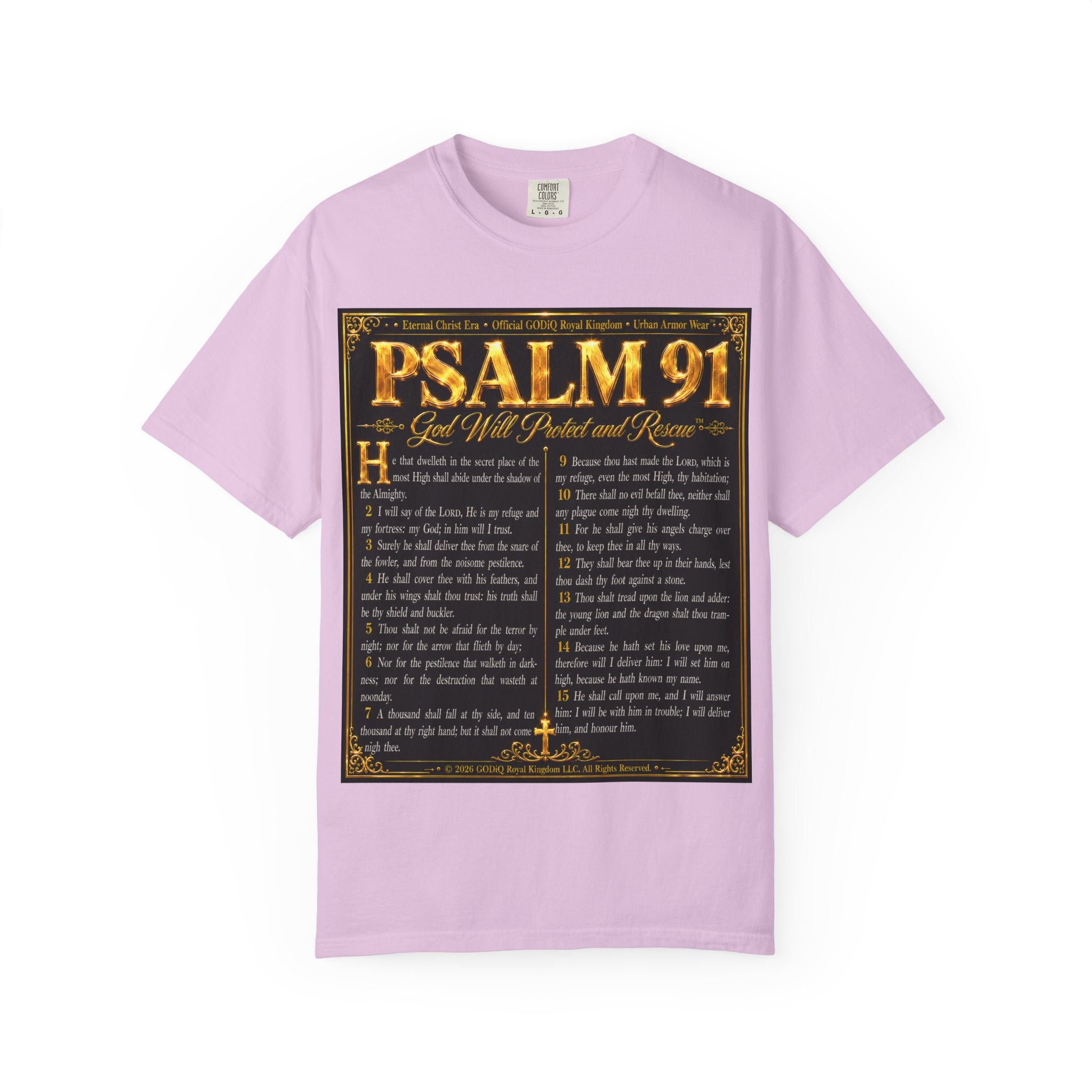Psalm 91™ Christian Graphic T-Shirt – "God's Promise of Divine Protection" Luxury Garment-Dyed Scripture Tee | Premium Comfort Colors® 1717 | GODiQ Royal Kingdom™ Urban Armor Wear