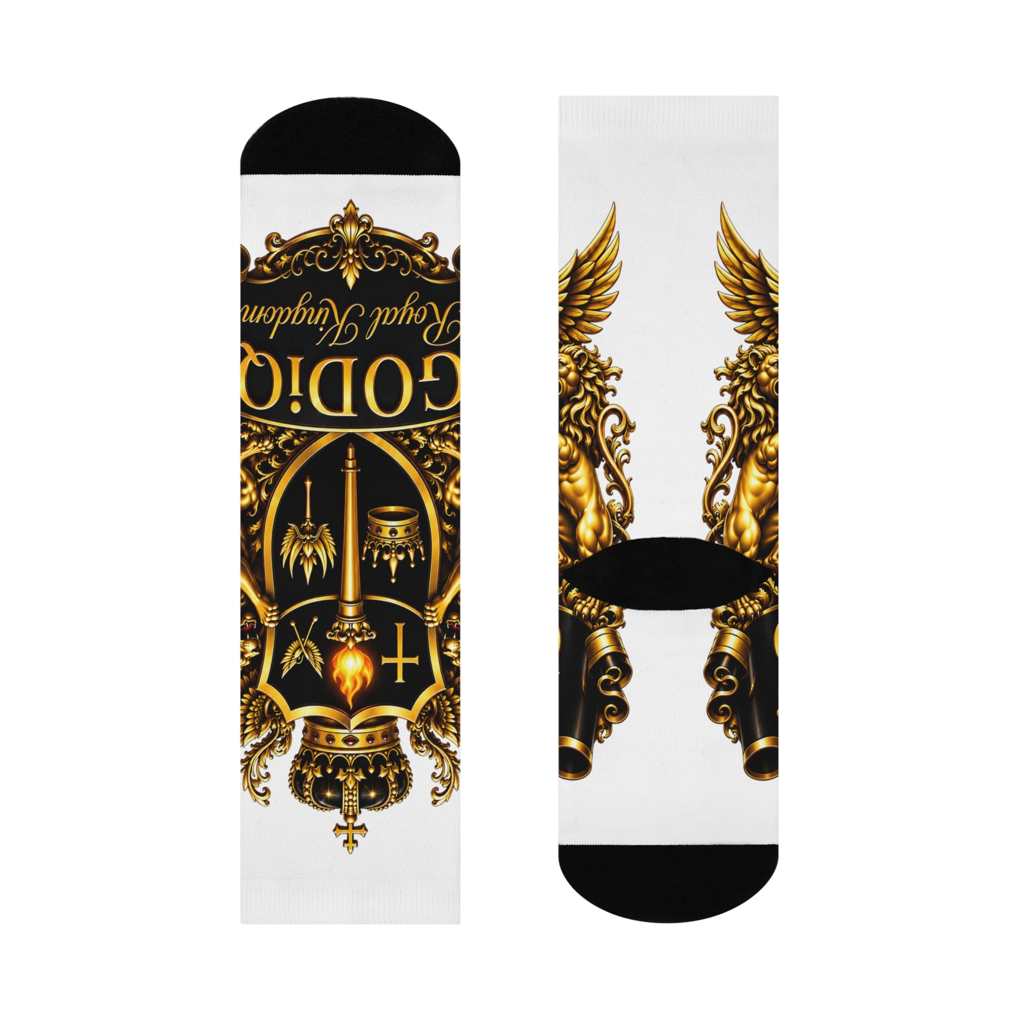 GODiQ™ Royal Crest Cushioned Crew Socks – Luxury Christian Gold Shield Socks | Urban Armor Wear™ Premium Faith Apparel