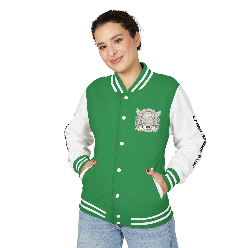 GODiQ Royal Kingdom™ Crest Letterman Jacket – Luxury Christian Varsity Jacket | Premium Heritage Streetwear | Urban Armor Wear™ Collegiate Bomber Coat