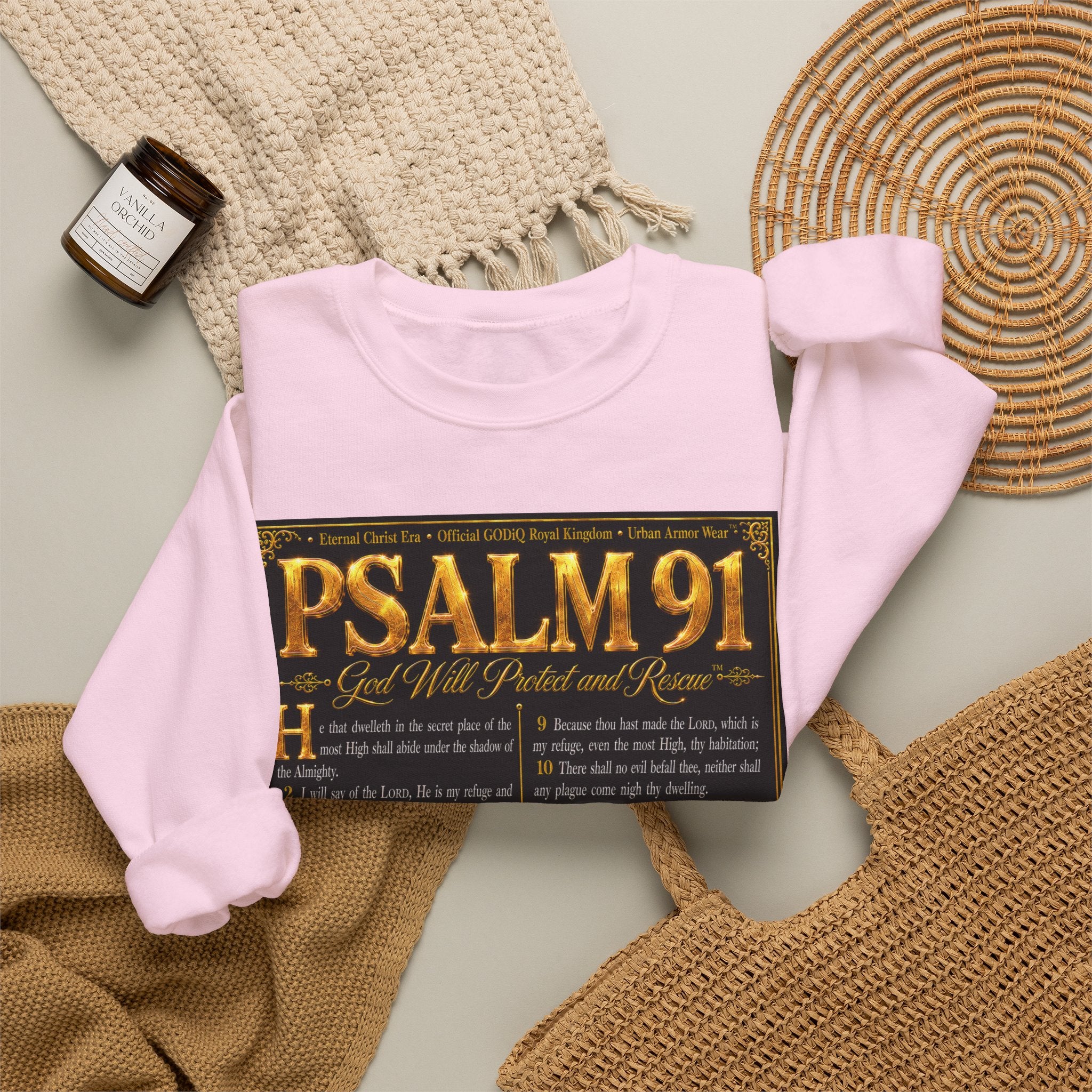 Psalm 91™ Crewneck Sweatshirt – "God's Promise of Divine Protection" Luxury Christian Pullover | Premium Faith Apparel | GODiQ Royal Kingdom™ Urban Armor Wear