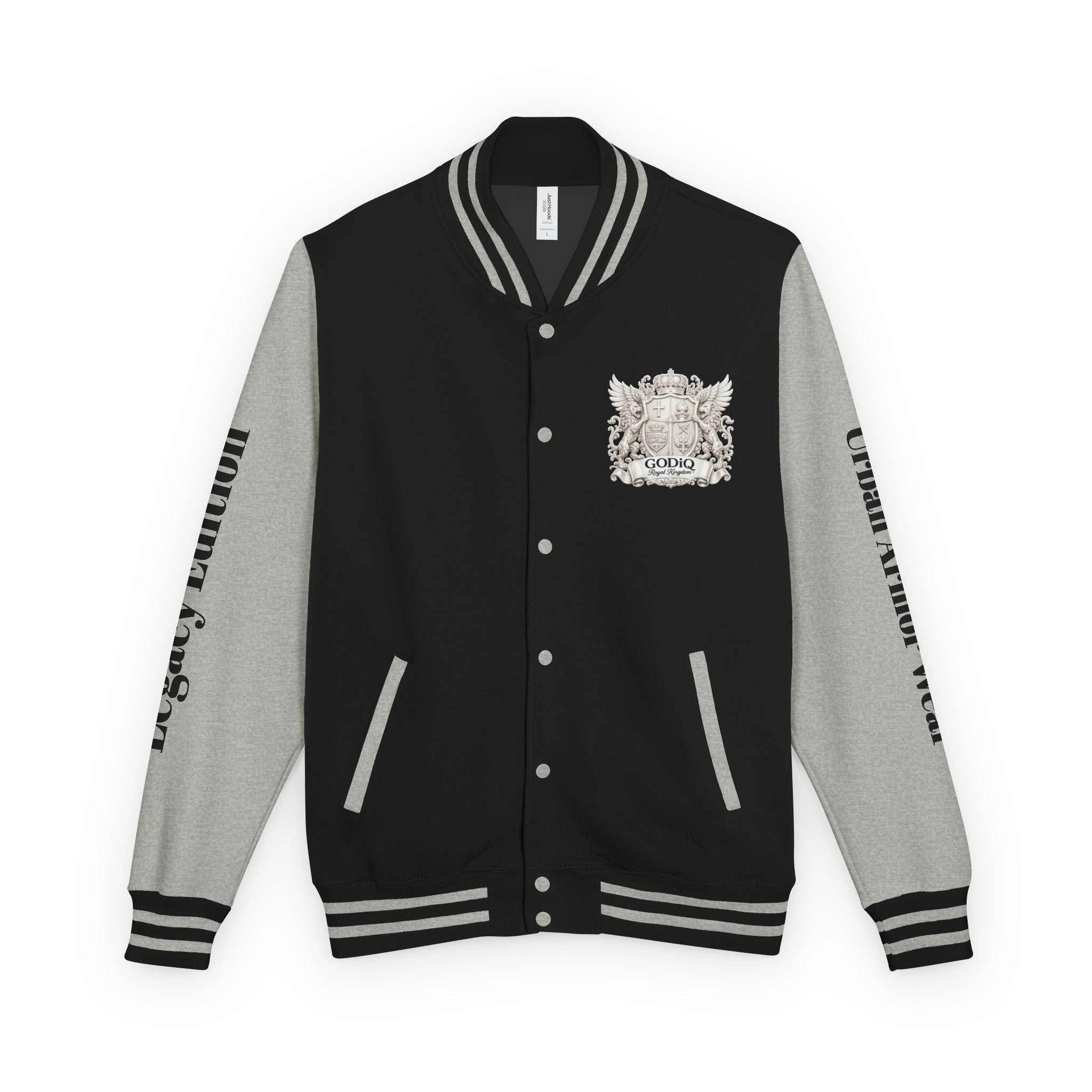 GODiQ Royal Kingdom™ Crest Letterman Jacket – Luxury Christian Varsity Jacket | Premium Heritage Streetwear | Urban Armor Wear™ Collegiate Bomber Coat