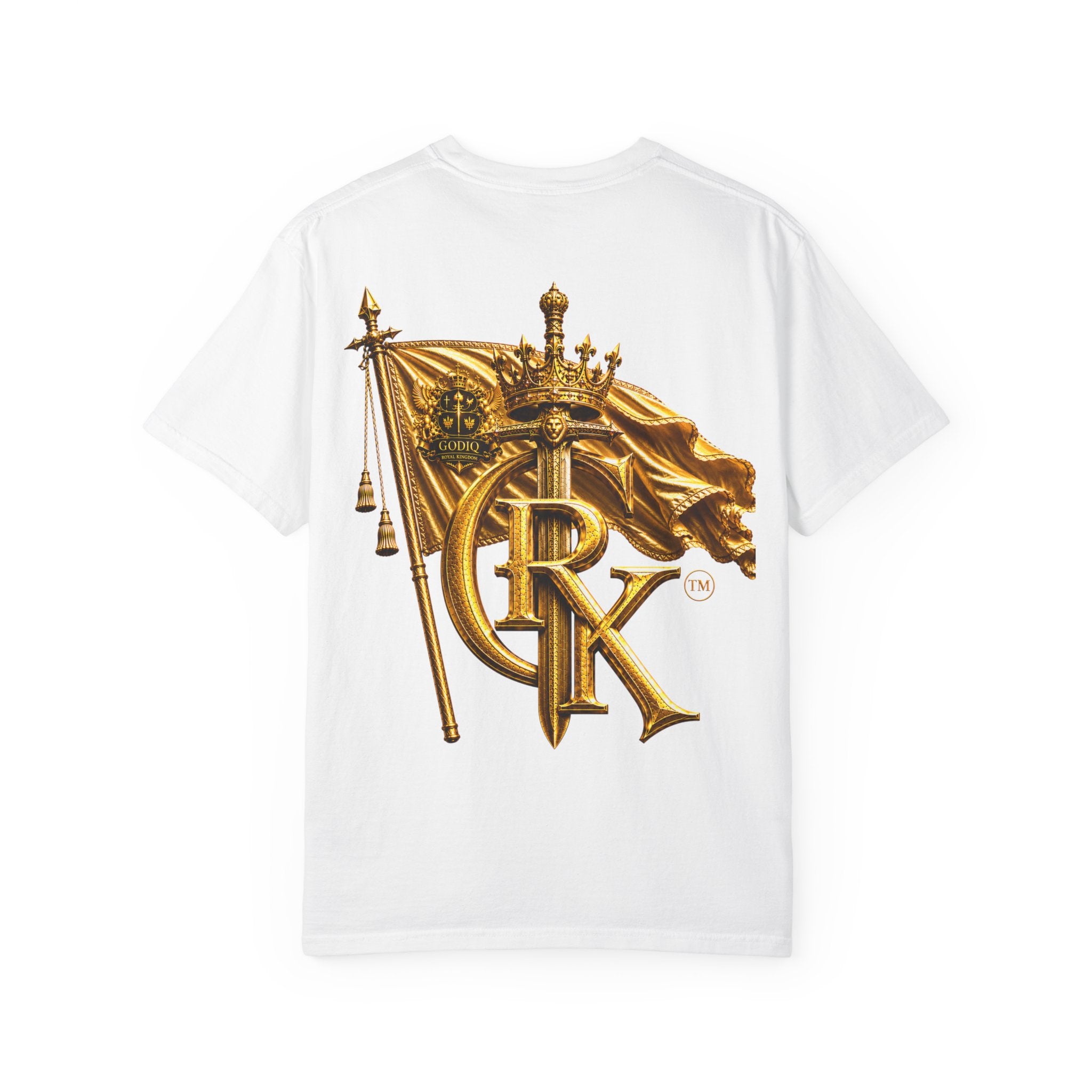 GODiQ Royal Kingdom™ Royal Crest T-Shirt – Luxury Christian Coat of Arms Graphic Tee | Premium Garment-Dyed Faith Apparel | Regal Kingdom Streetwear